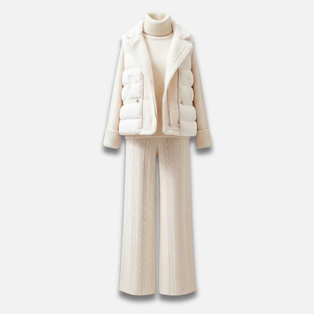 Women’s Three-Piece Knit Set with Turtleneck Sweater, Vest and Trousers Laurel & Legacy