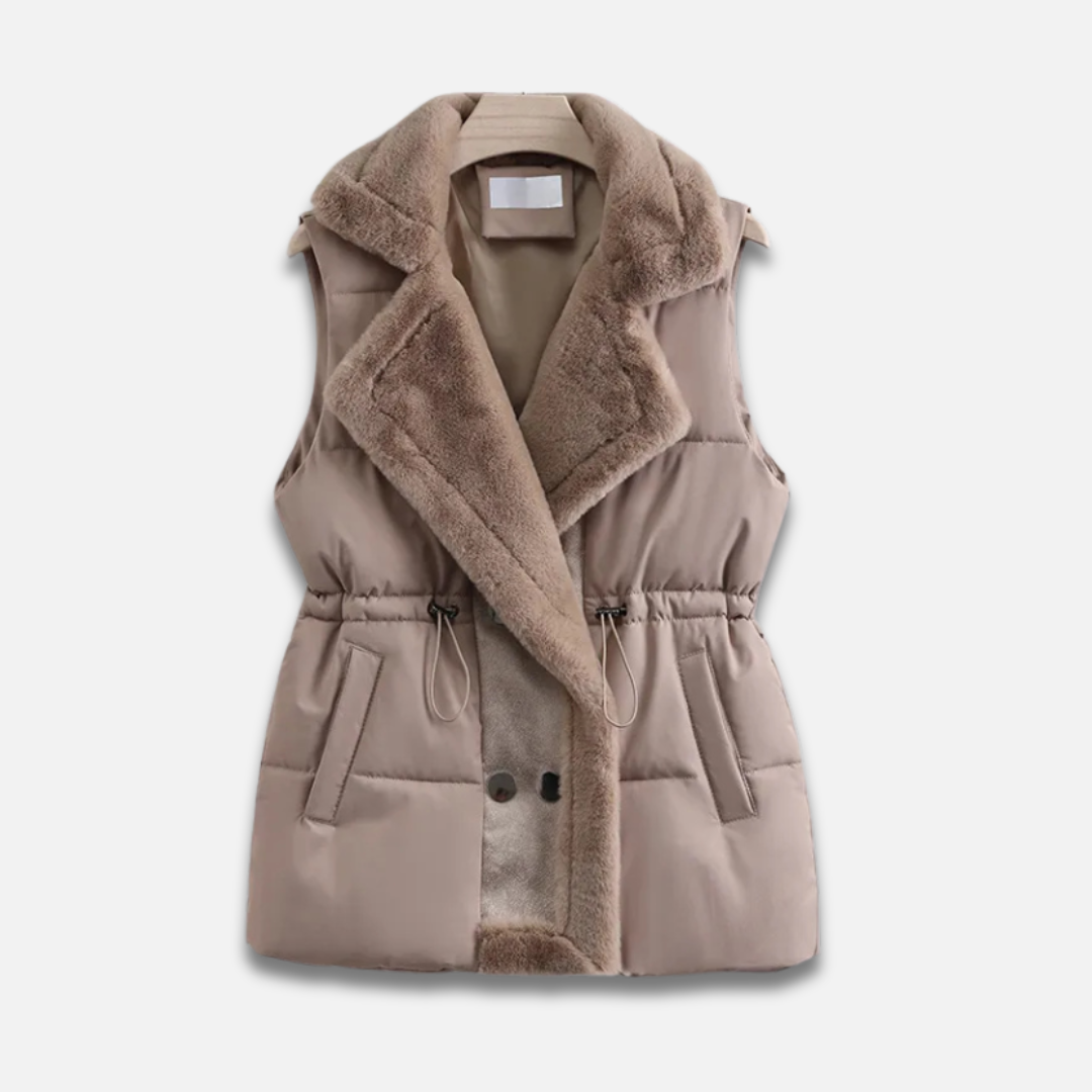 Women’s Sleeveless Cotton Waistcoat with Fur Trim Laurel & Legacy