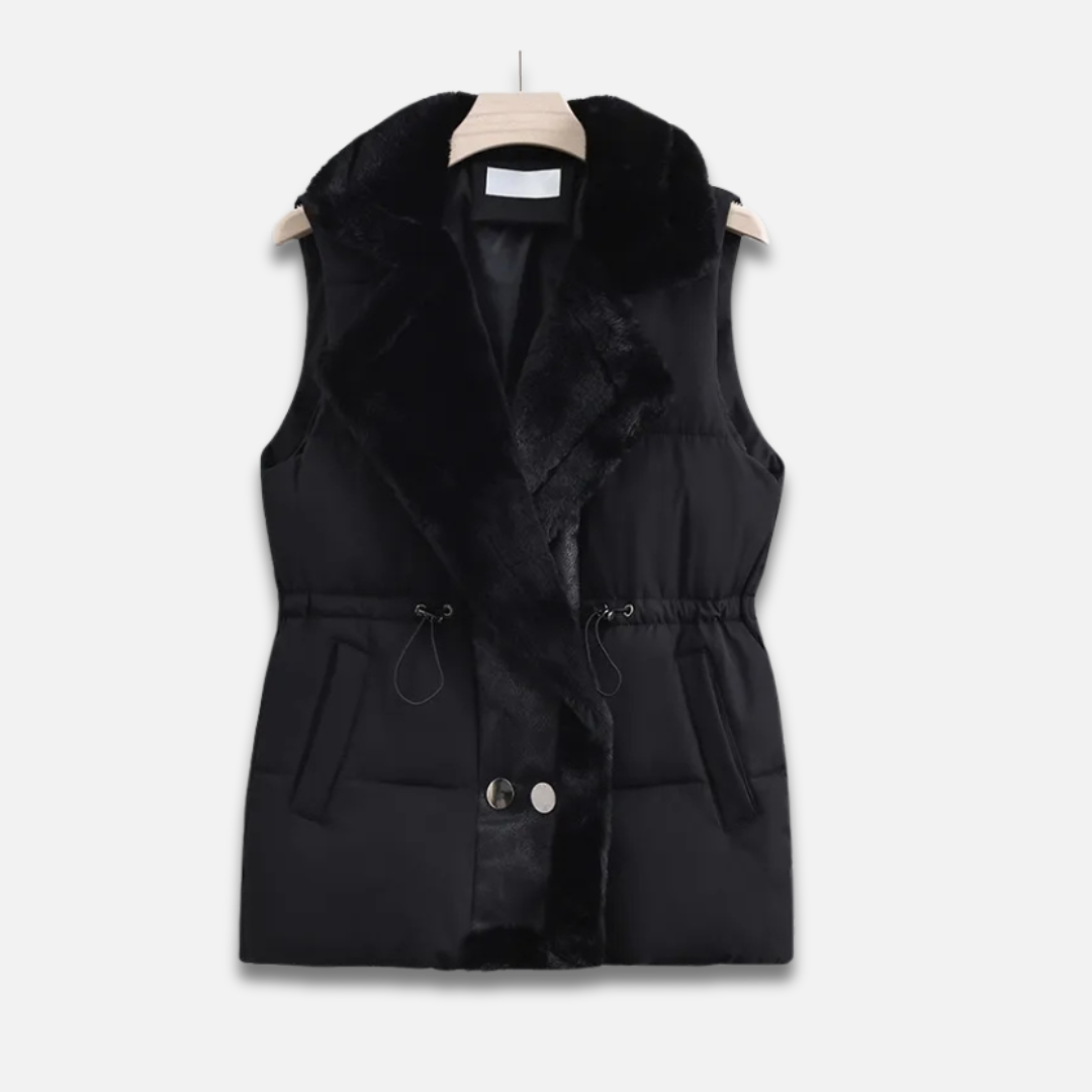 Women’s Sleeveless Cotton Waistcoat with Fur Trim Laurel & Legacy