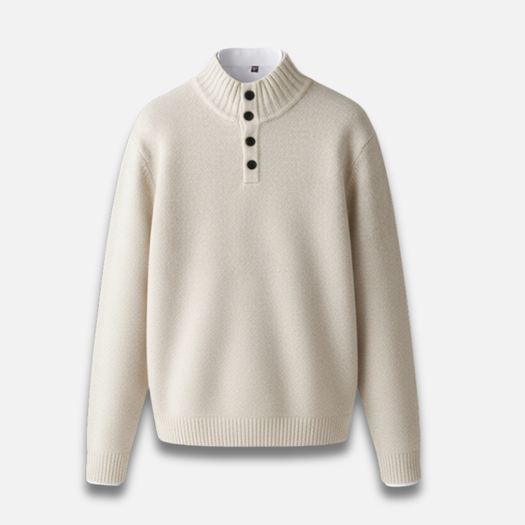 Men’s Four-Button Half-Collar Wool Sweater Laurel & Legacy
