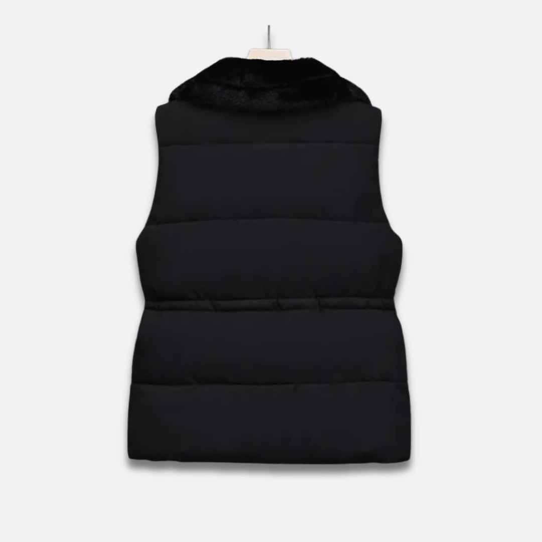 Women’s Sleeveless Cotton Waistcoat with Fur Trim Laurel & Legacy
