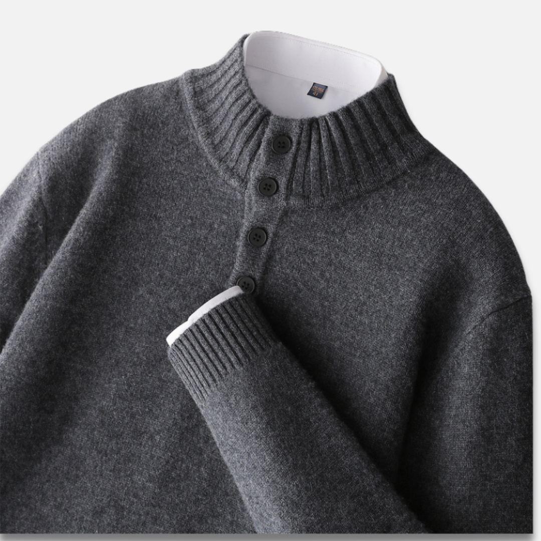 Men’s Four-Button Half-Collar Wool Sweater Laurel & Legacy