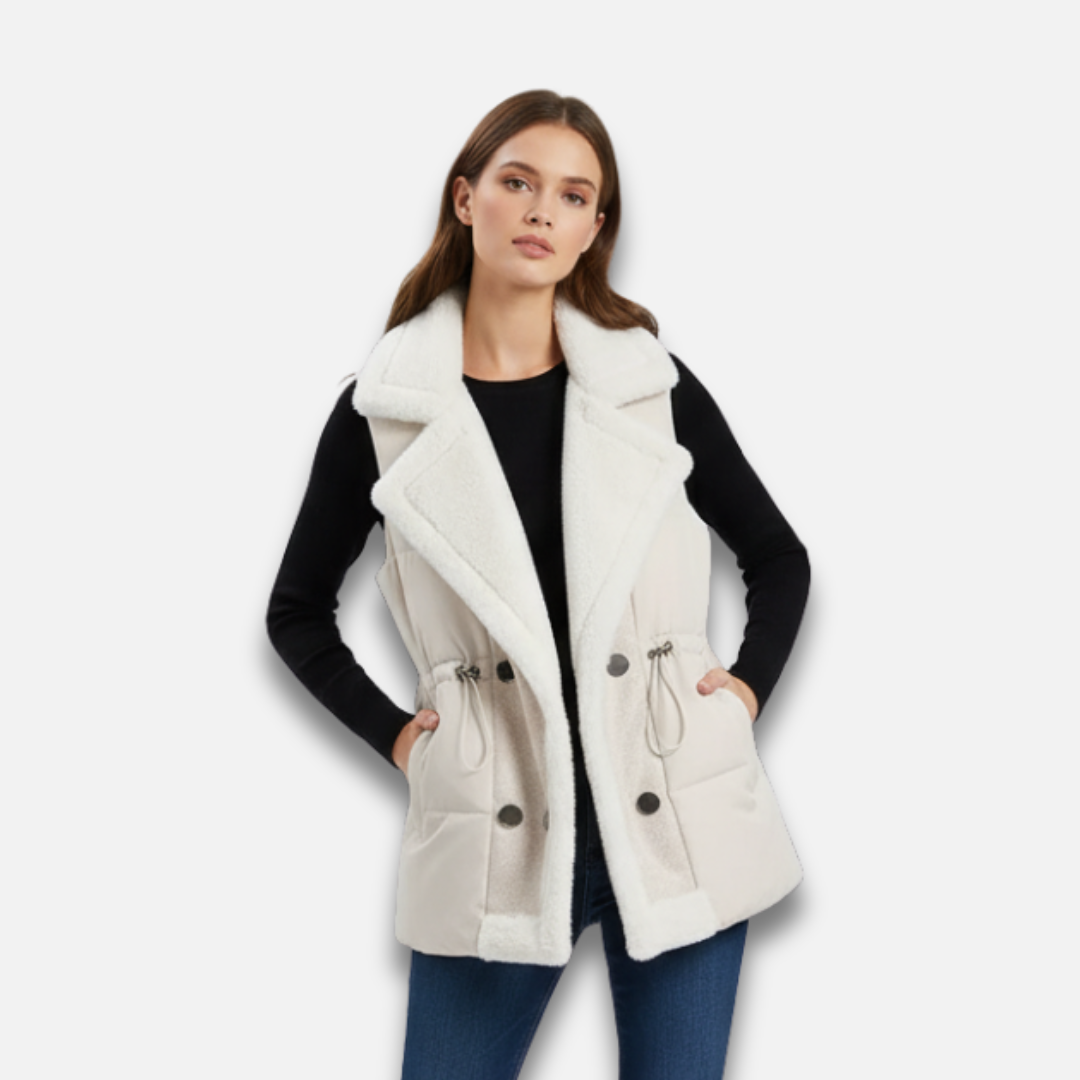 Women’s Sleeveless Cotton Waistcoat with Fur Trim Laurel & Legacy