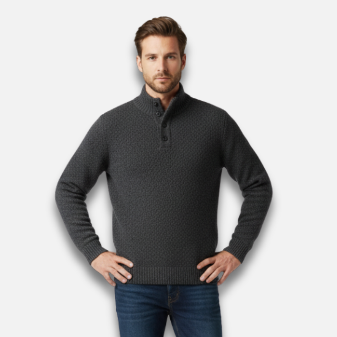 Men’s Four-Button Half-Collar Wool Sweater Laurel & Legacy
