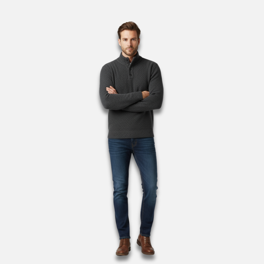 Men’s Four-Button Half-Collar Wool Sweater Laurel & Legacy