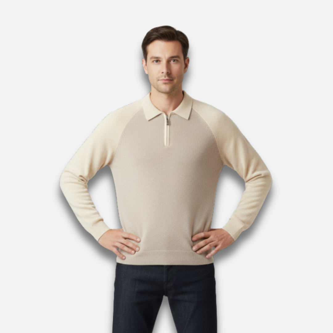 Men’s Half-Zip Contrast Lapel Sweater Laurel & Legacy