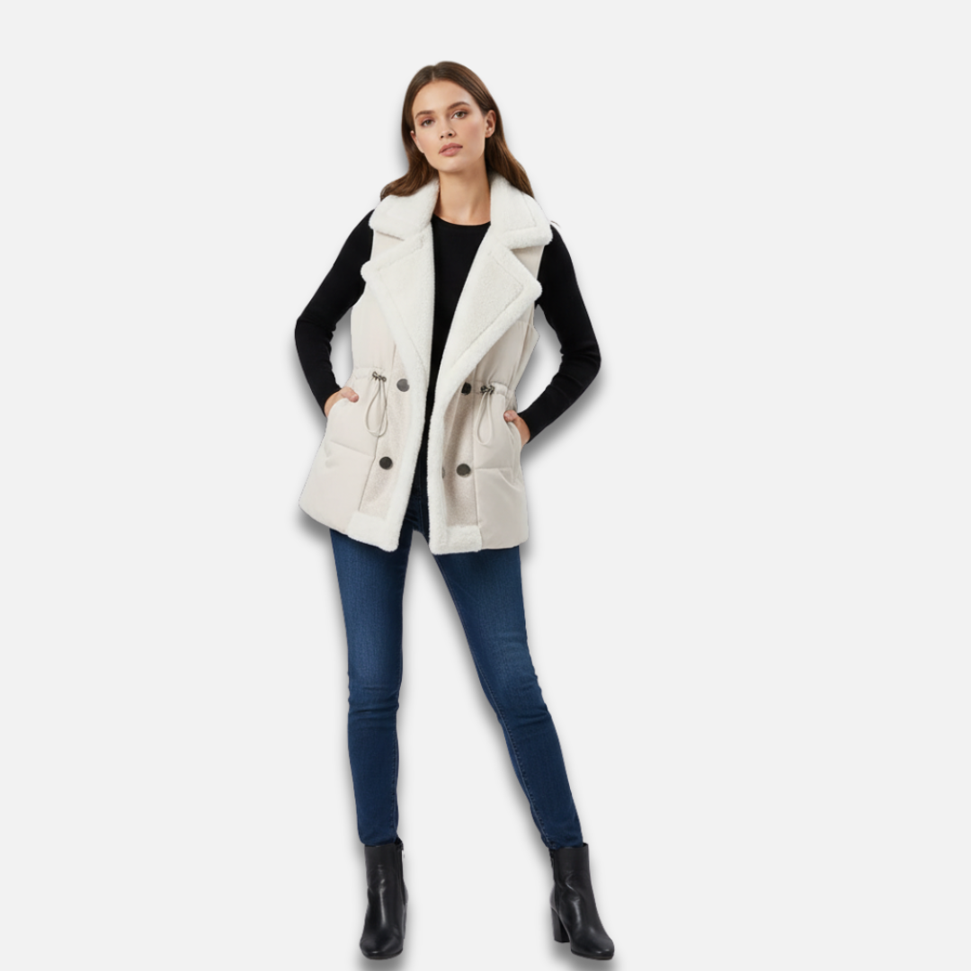 Women’s Sleeveless Cotton Waistcoat with Fur Trim Laurel & Legacy