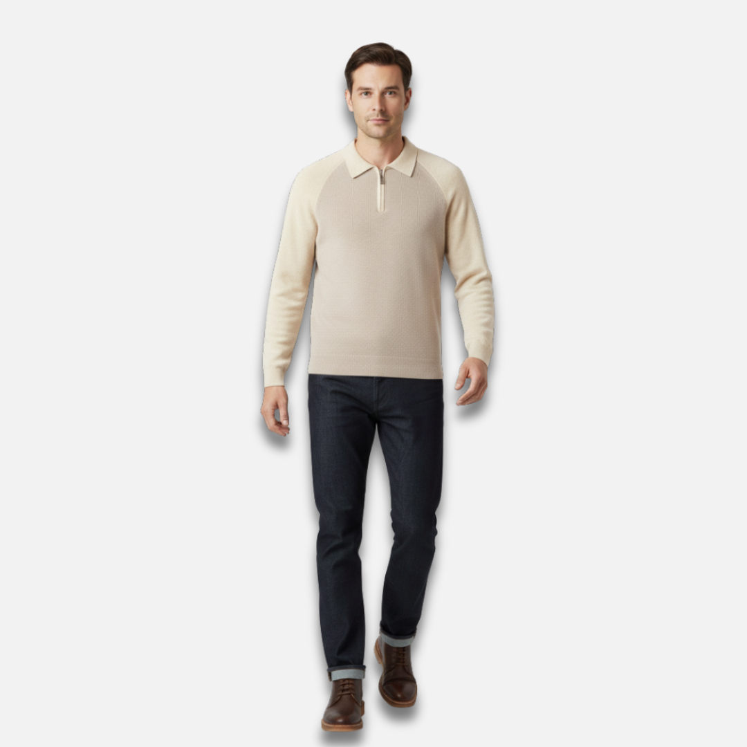 Men’s Half-Zip Contrast Lapel Sweater Laurel & Legacy