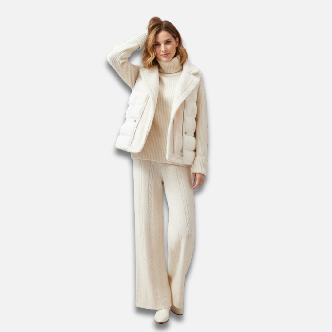 Women’s Three-Piece Knit Set with Turtleneck Sweater, Vest and Trousers Laurel & Legacy