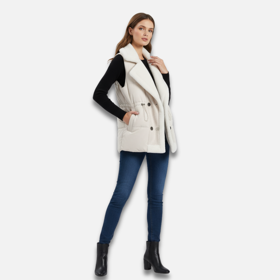 Women’s Sleeveless Cotton Waistcoat with Fur Trim Laurel & Legacy