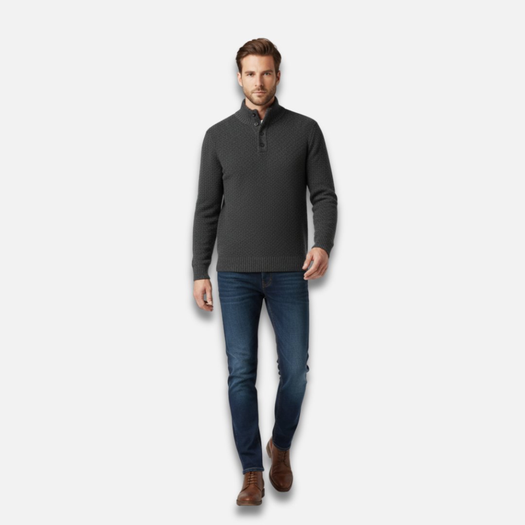 Men’s Four-Button Half-Collar Wool Sweater Laurel & Legacy