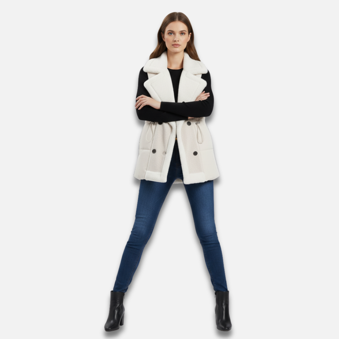 Women’s Sleeveless Cotton Waistcoat with Fur Trim Laurel & Legacy