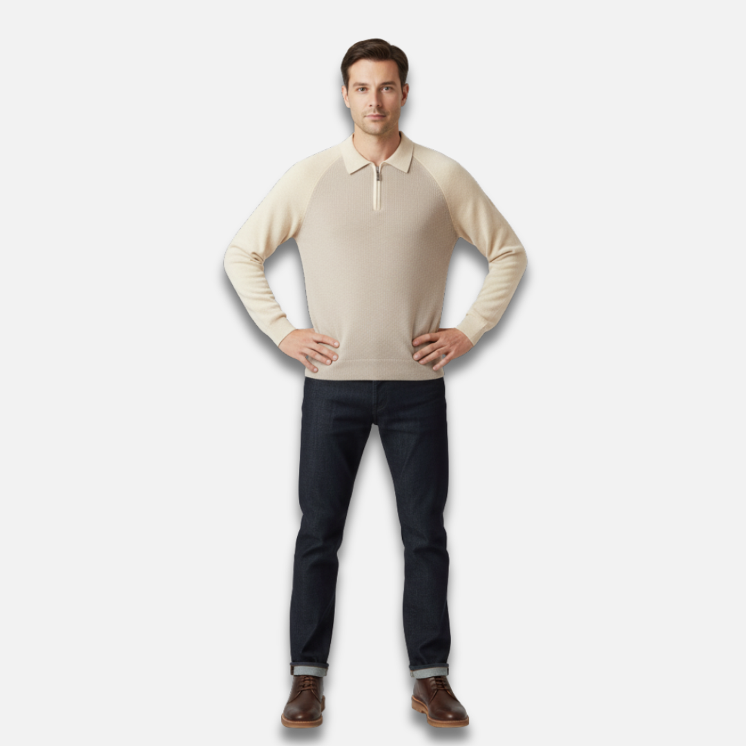 Men’s Half-Zip Contrast Lapel Sweater Laurel & Legacy