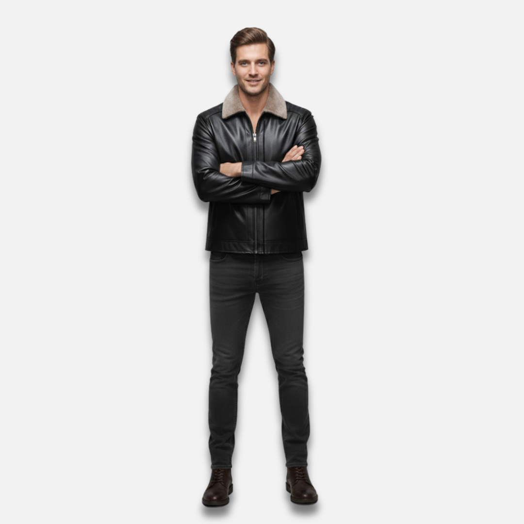 Men’s Lapel Wool-Lined Leather Jacket Laurel & Legacy
