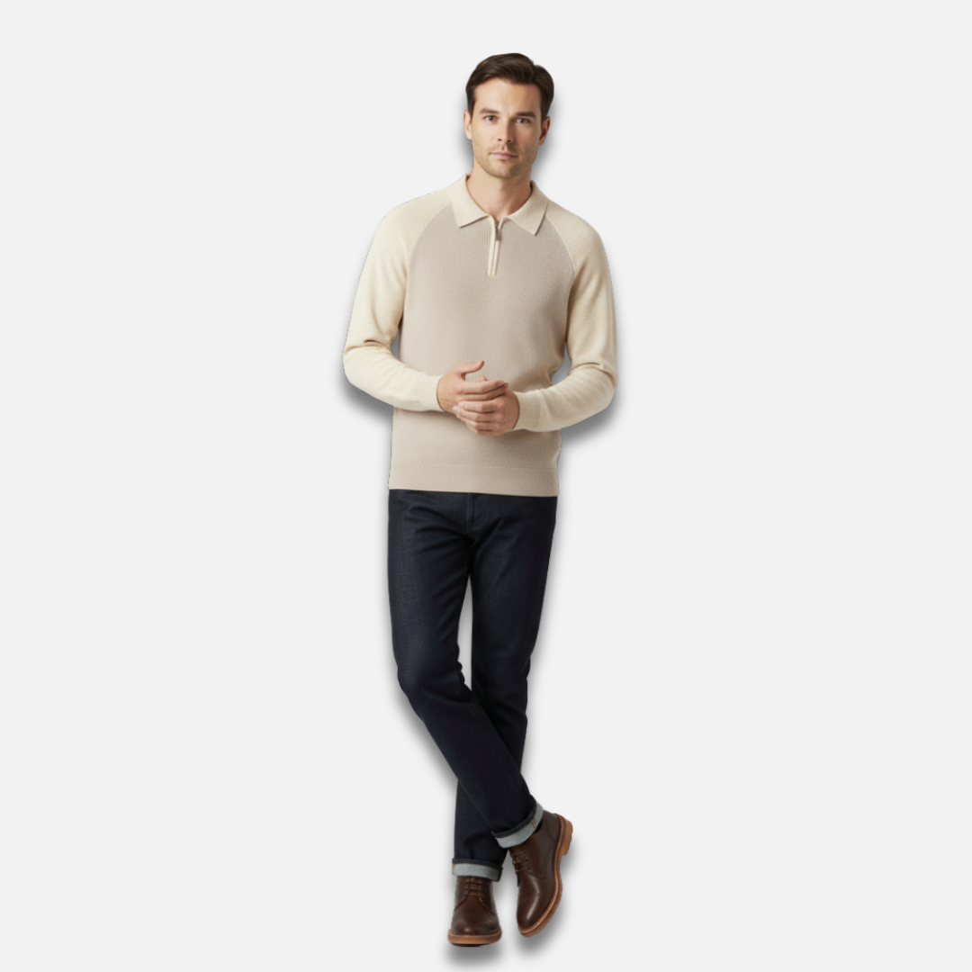 Men’s Half-Zip Contrast Lapel Sweater Laurel & Legacy