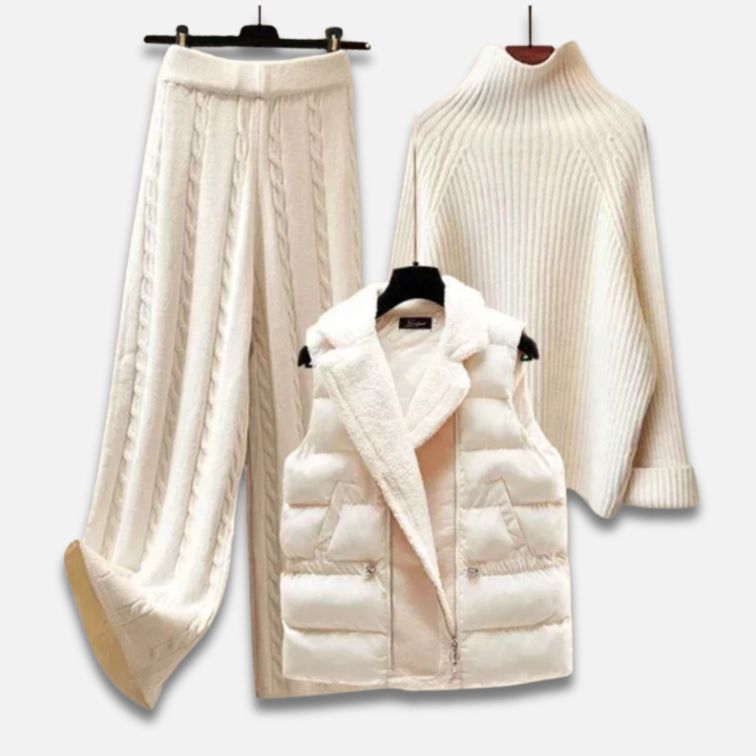 Women’s Three-Piece Knit Set with Turtleneck Sweater, Vest and Trousers Laurel & Legacy