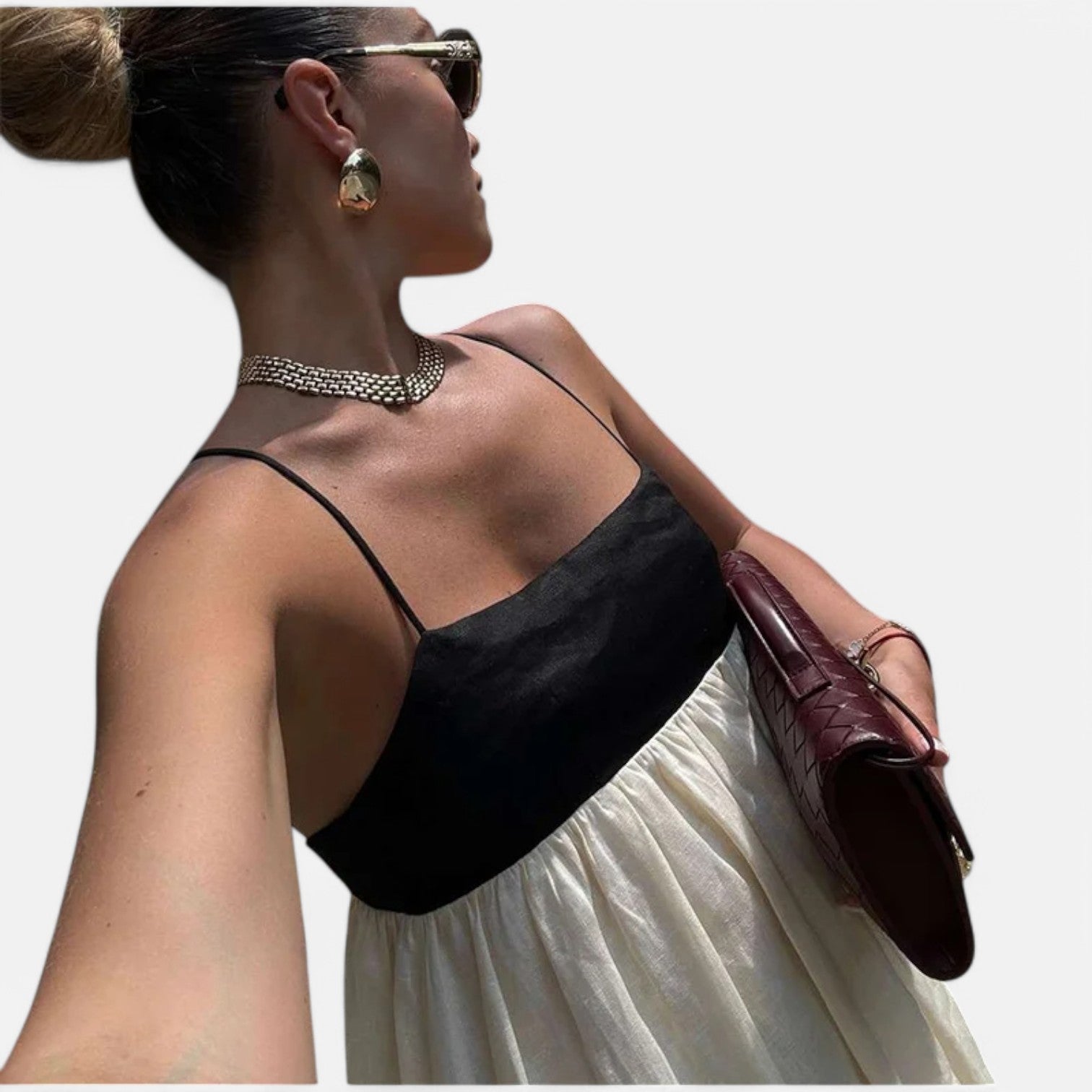 Laurel & Legacy | Women’S Elegant Contrast Maxi Dress Square Neck Backless High Waist