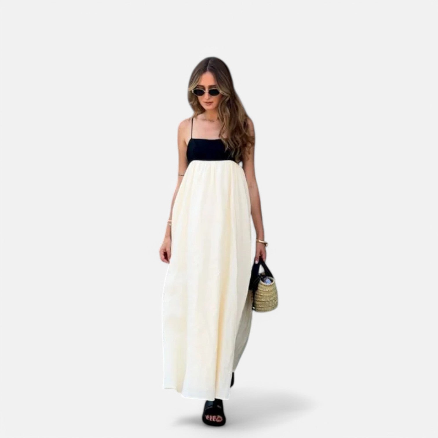 Laurel & Legacy | Women’S Elegant Contrast Maxi Dress Square Neck Backless High Waist