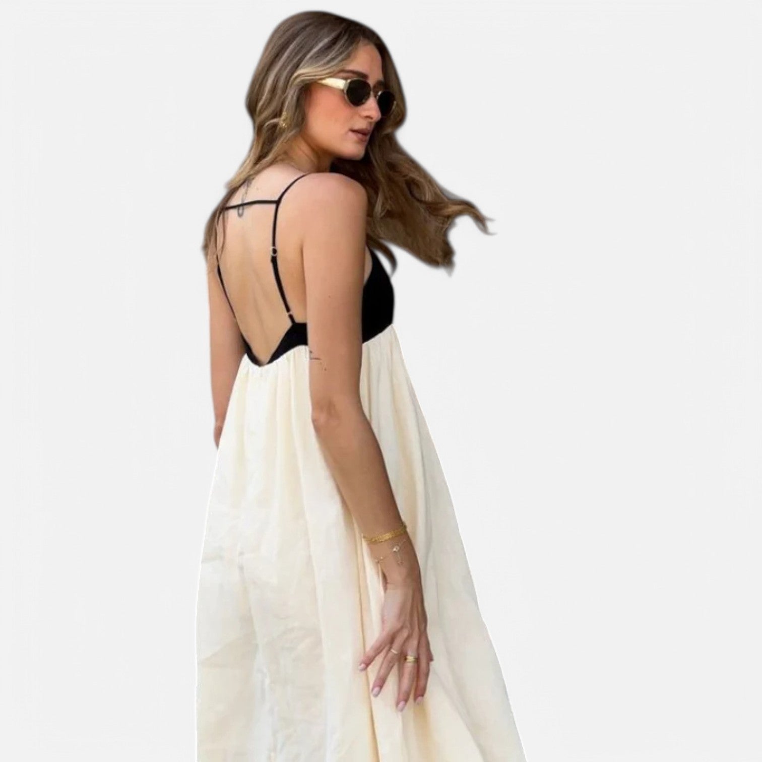 Laurel & Legacy | Women’S Elegant Contrast Maxi Dress Square Neck Backless High Waist