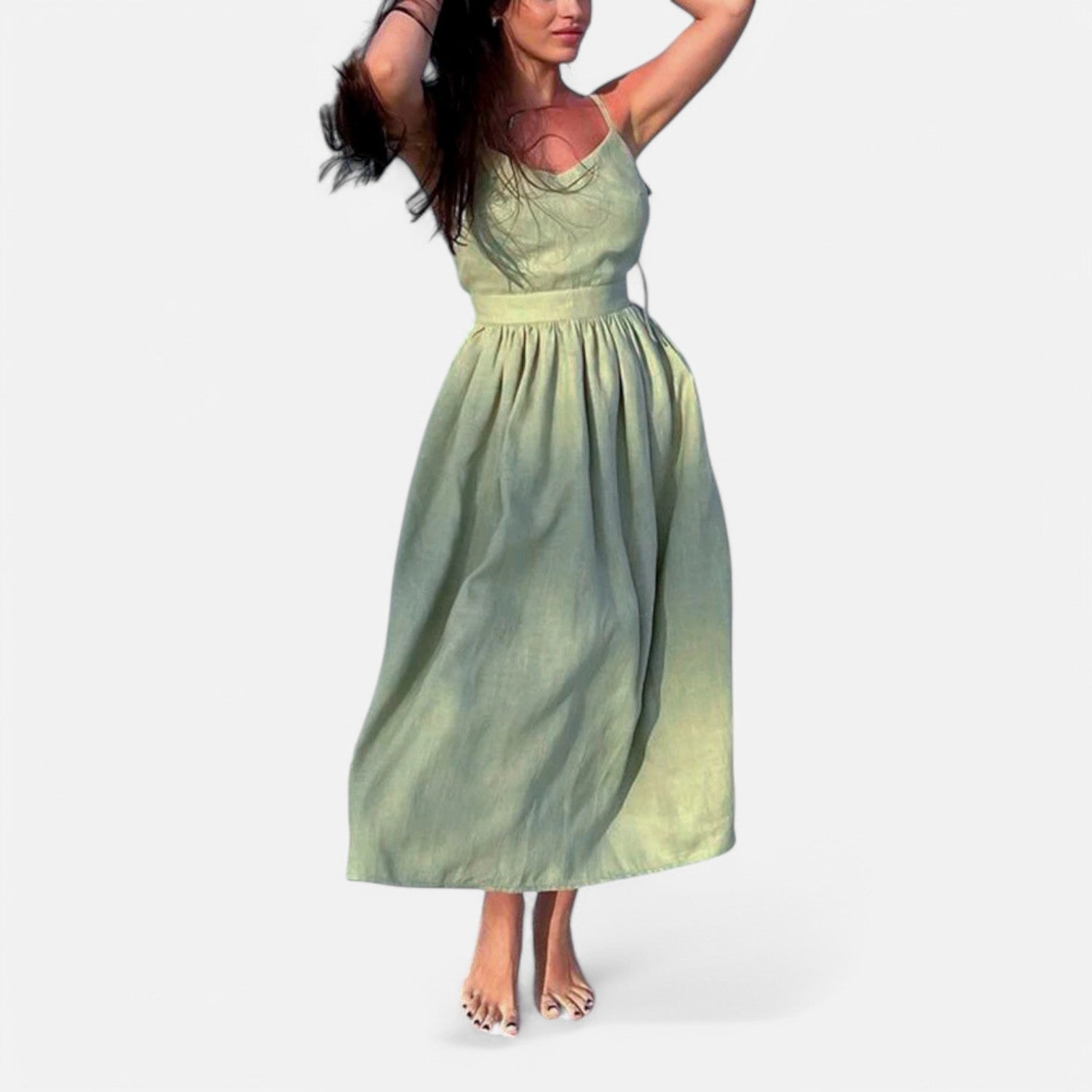 Laurel & Legacy | Women’S Elegant Green Maxi Dress V-Neck Backless Pleated Summer Style