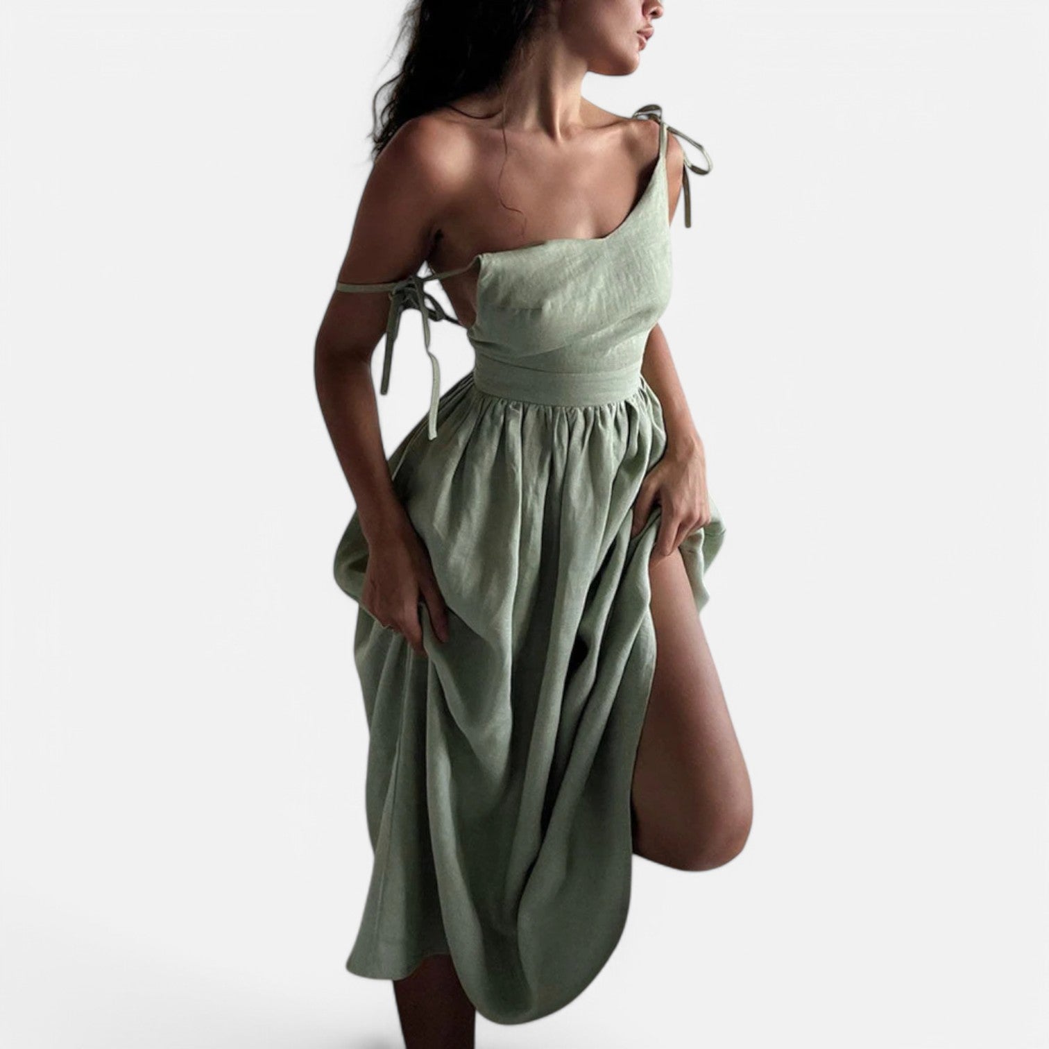 Laurel & Legacy | Women’S Elegant Green Maxi Dress V-Neck Backless Pleated Summer Style
