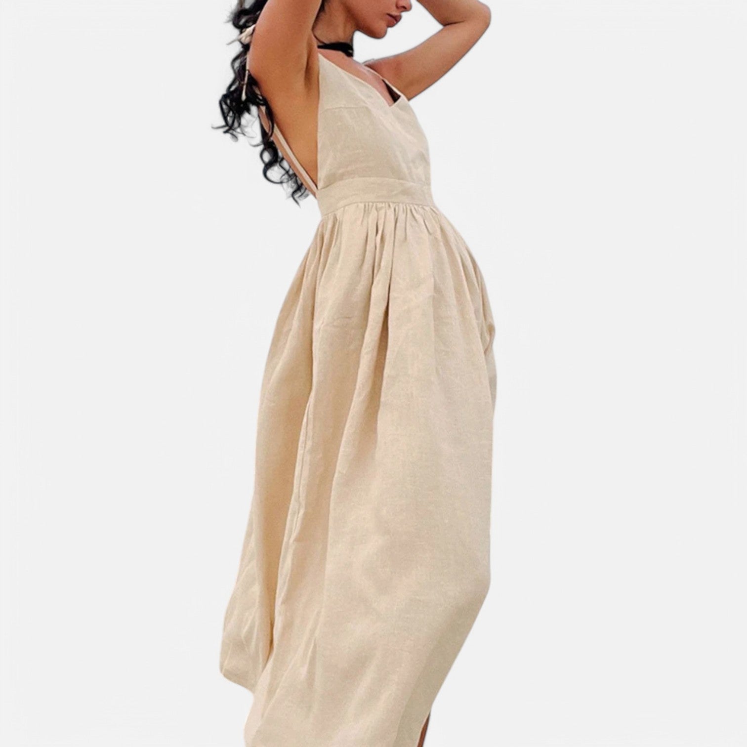 Laurel & Legacy | Women’S Elegant Green Maxi Dress V-Neck Backless Pleated Summer Style