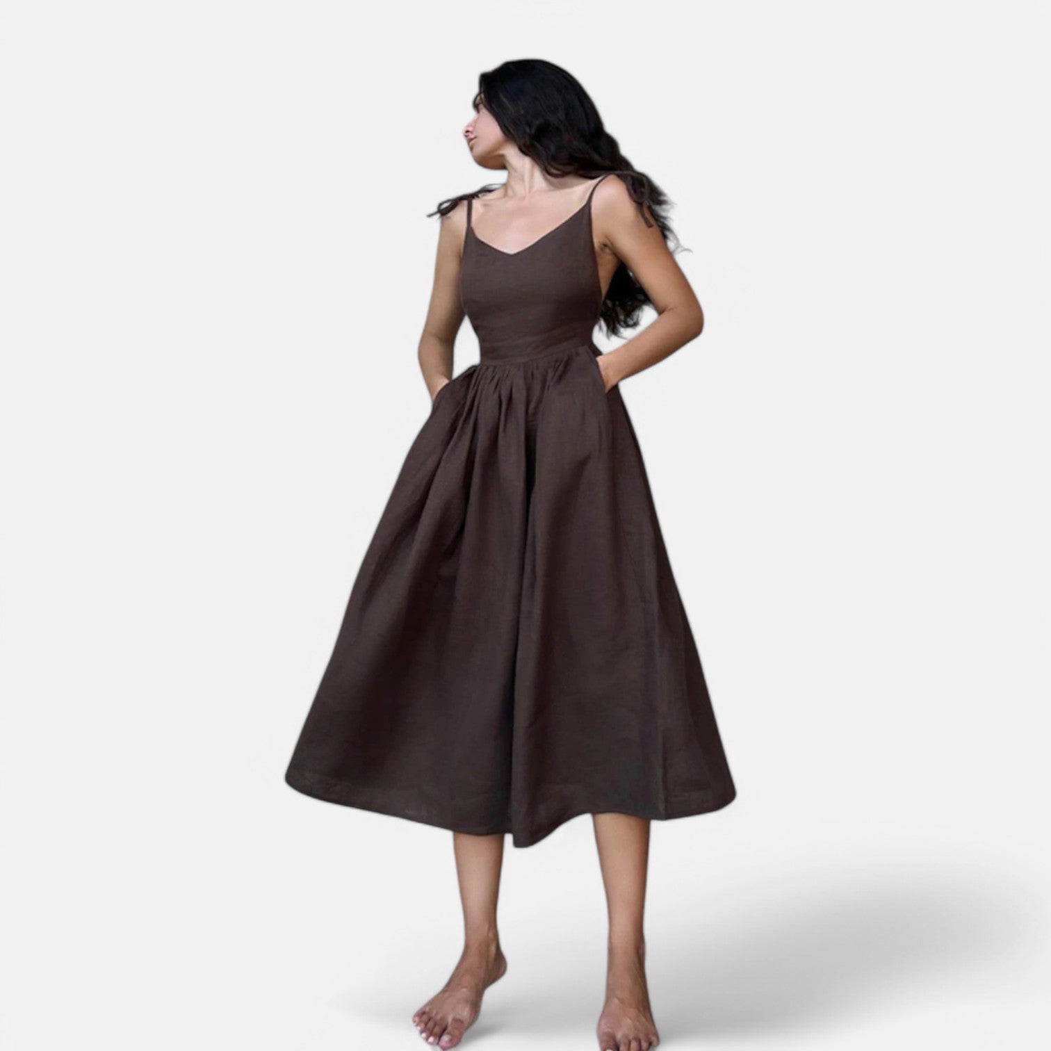 Laurel & Legacy | Women’S Elegant Green Maxi Dress V-Neck Backless Pleated Summer Style