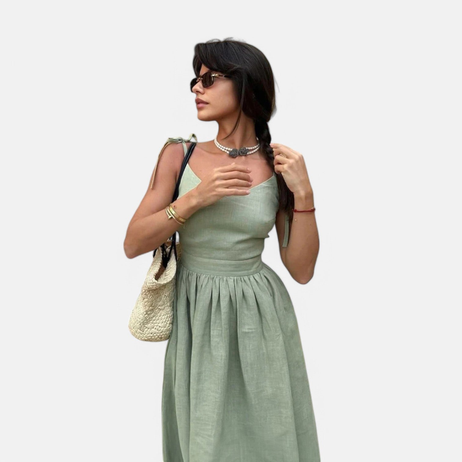 Laurel & Legacy | Women’S Elegant Green Maxi Dress V-Neck Backless Pleated Summer Style