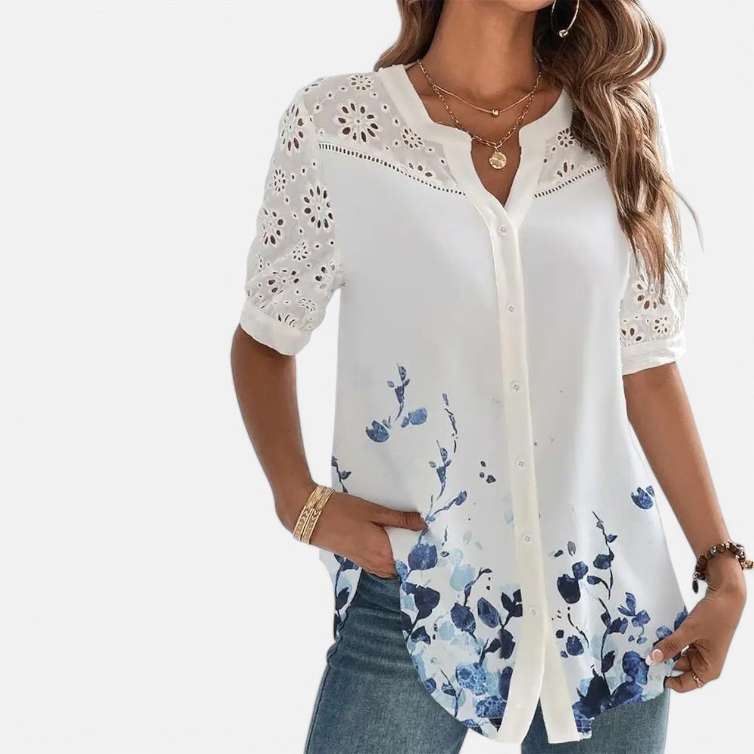 Laurel & Legacy | Women’S Elegant Lace Blouse Casual Short Sleeve Loose Shirt