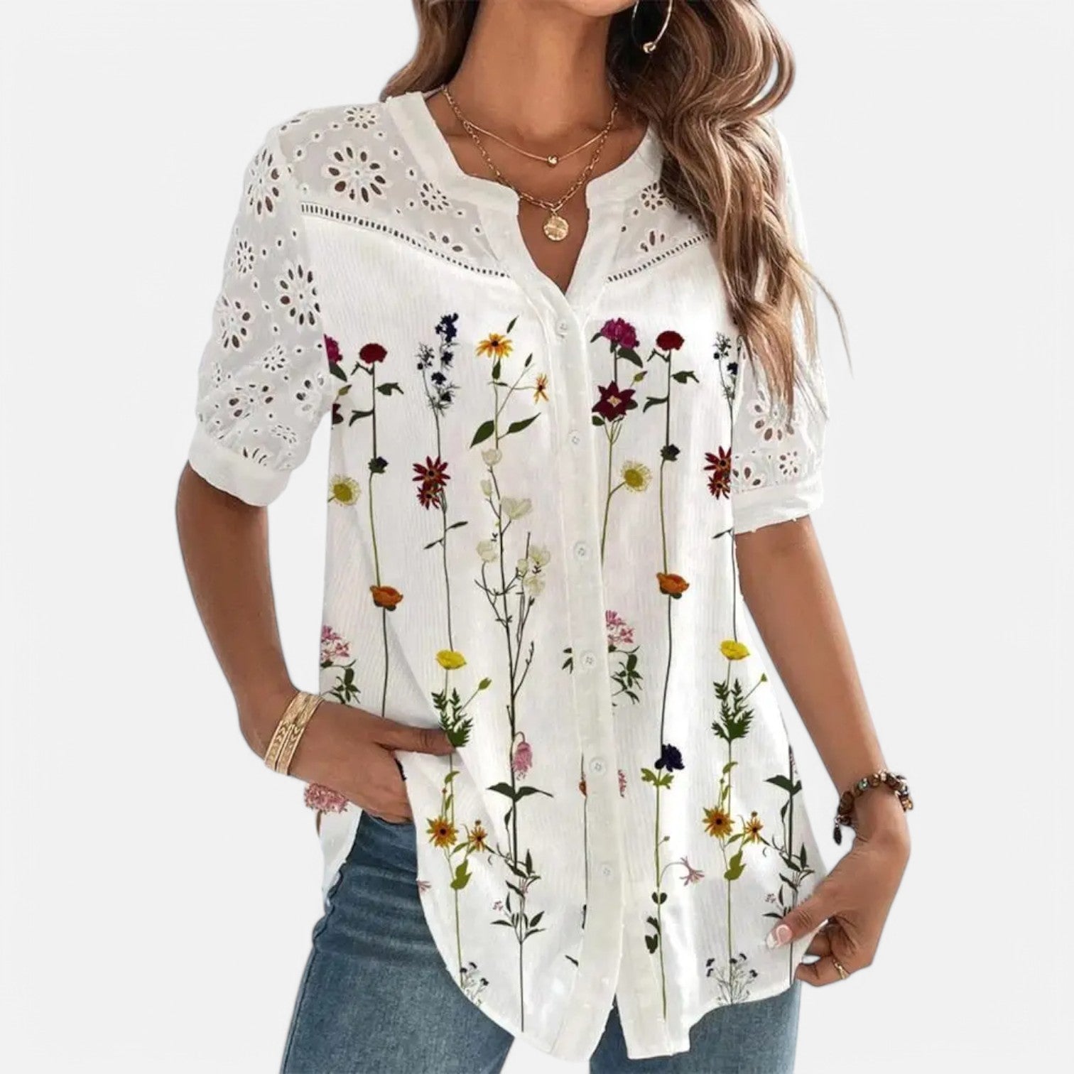 Laurel & Legacy | Women’S Elegant Lace Blouse Casual Short Sleeve Loose Shirt
