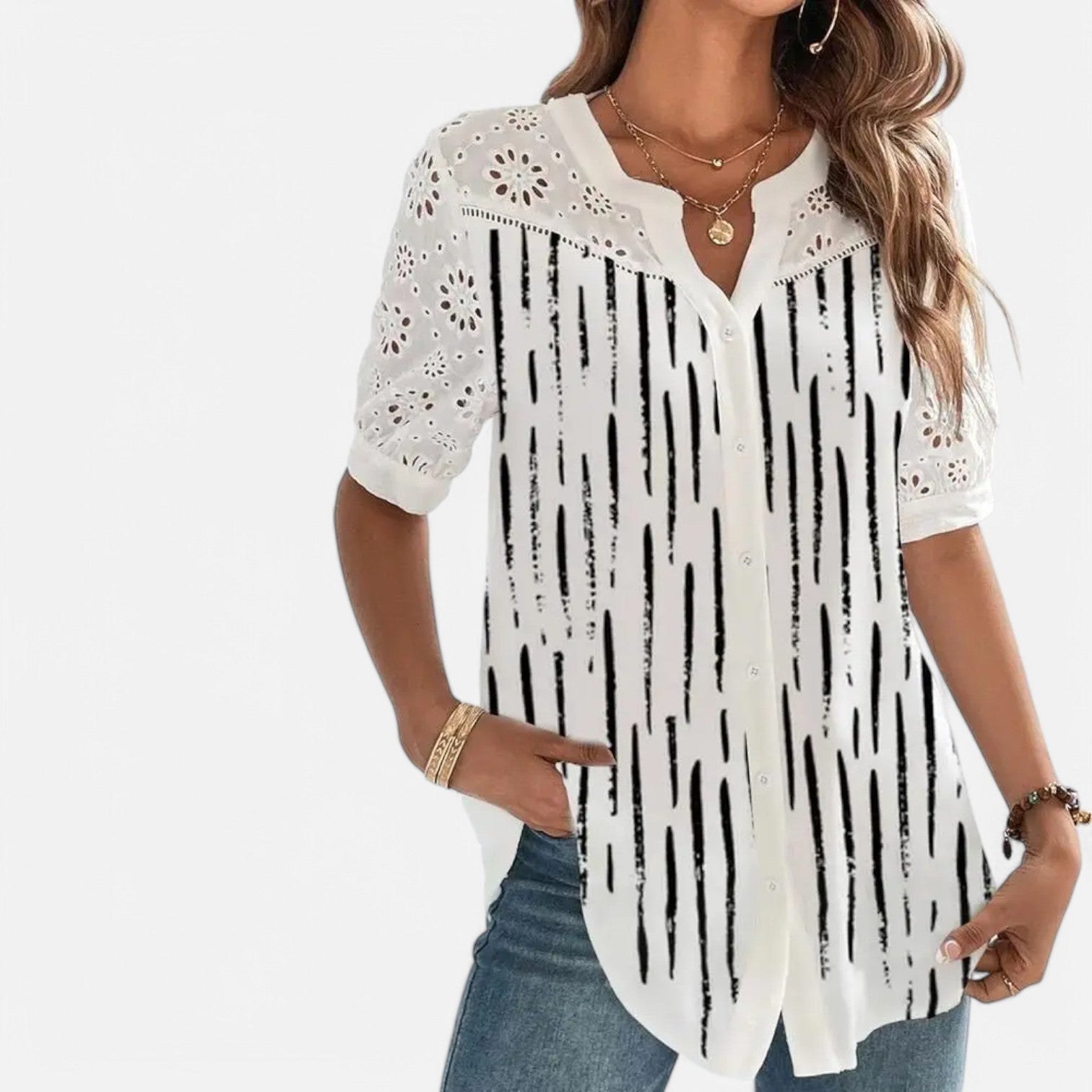 Laurel & Legacy | Women’S Elegant Lace Blouse Casual Short Sleeve Loose Shirt