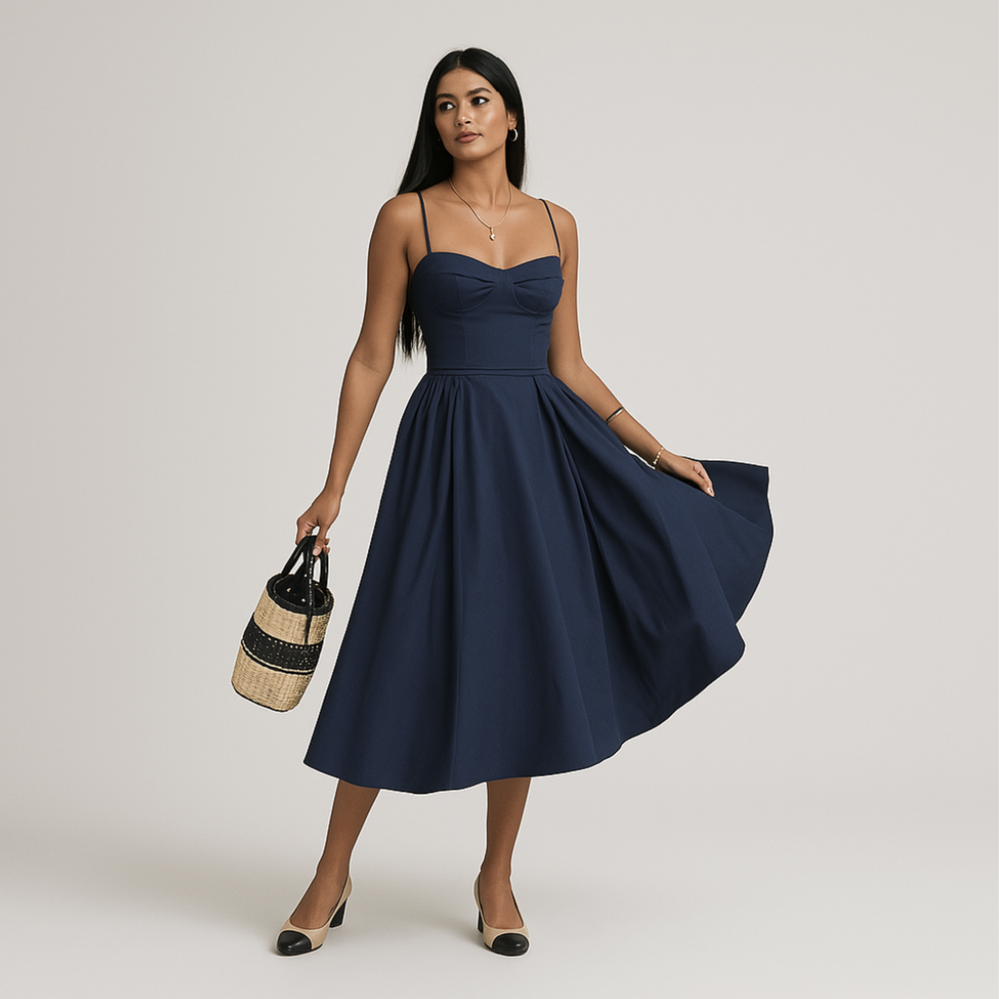 Laurel & Legacy | Women'S Elegant Spaghetti Strap A-Line Midi Dress