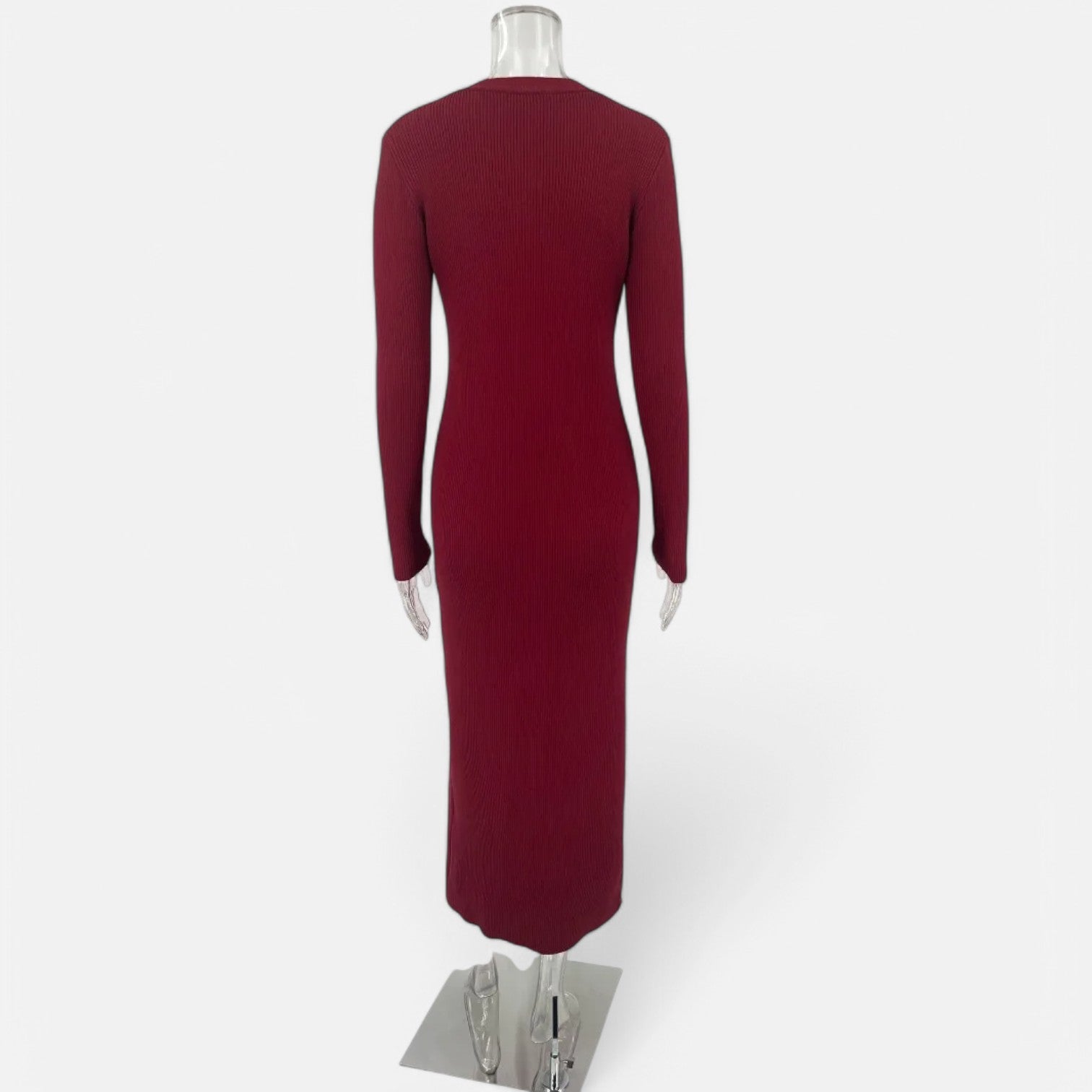 Laurel & Legacy | Women’S Elegant V-Neck Knit Maxi Dress Long Sleeve Slit Design