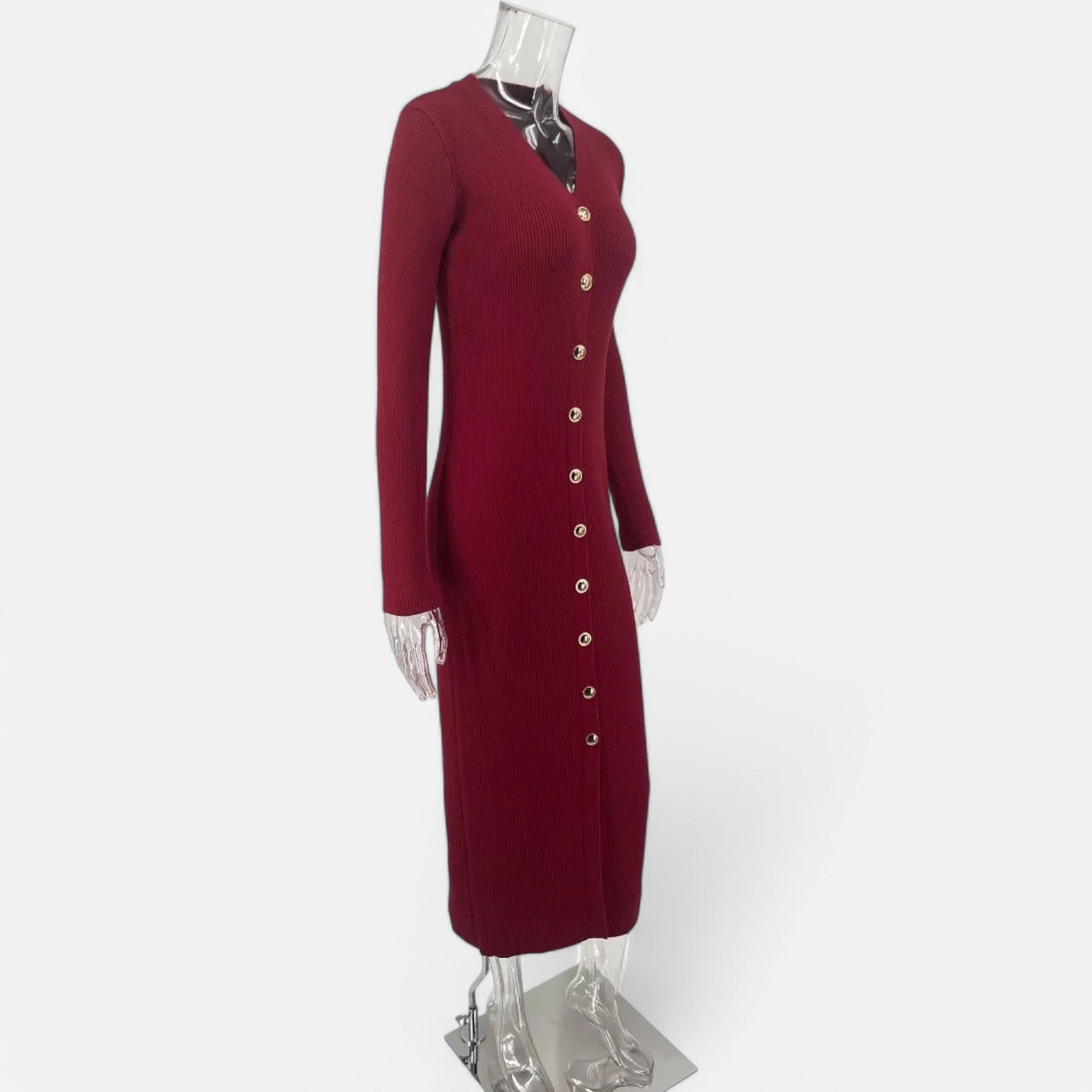 Laurel & Legacy | Women’S Elegant V-Neck Knit Maxi Dress Long Sleeve Slit Design