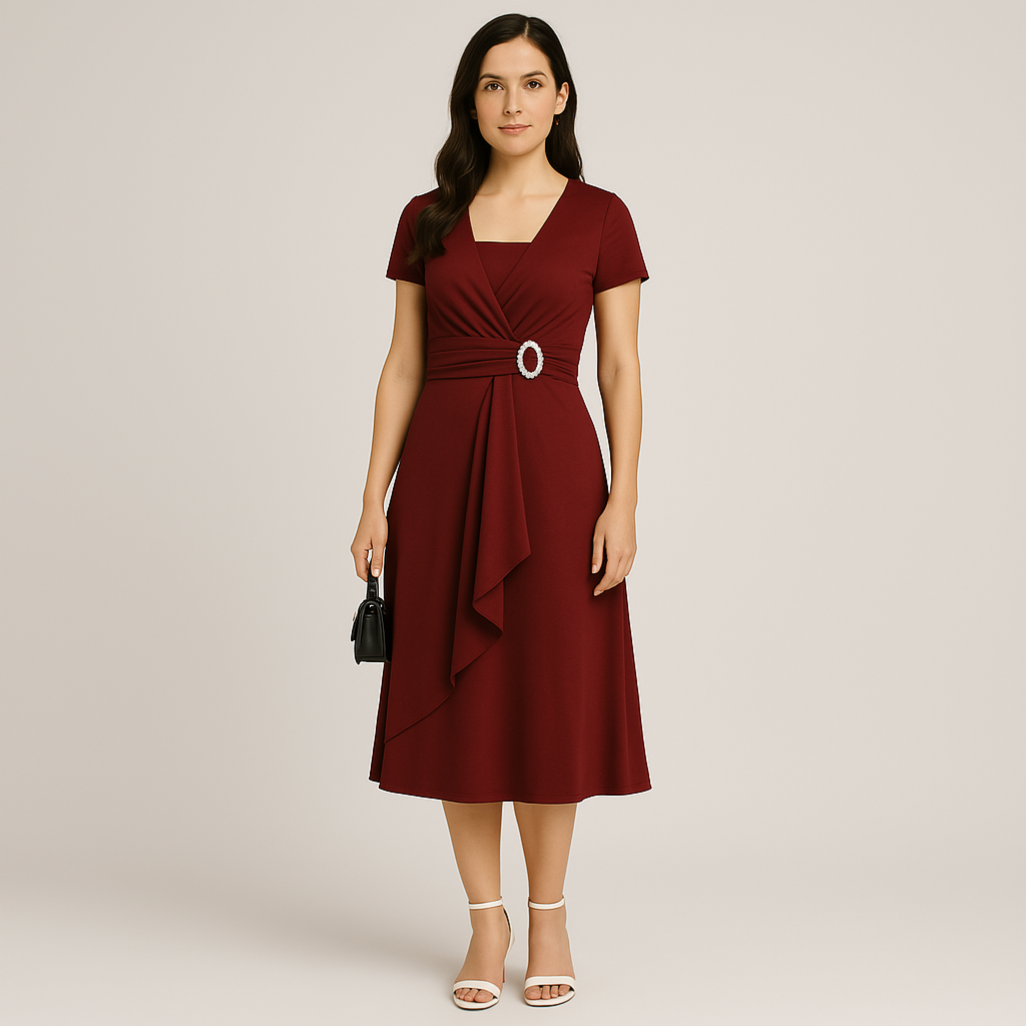 Laurel & Legacy | Women'S Elegant V-Neck Short Sleeve Midi Dress