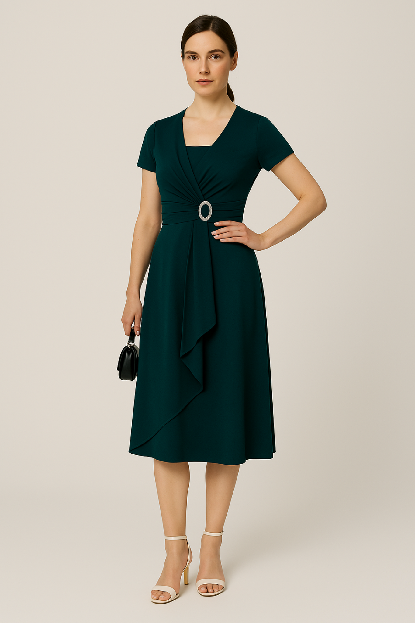 Laurel & Legacy | Women'S Elegant V-Neck Short Sleeve Midi Dress
