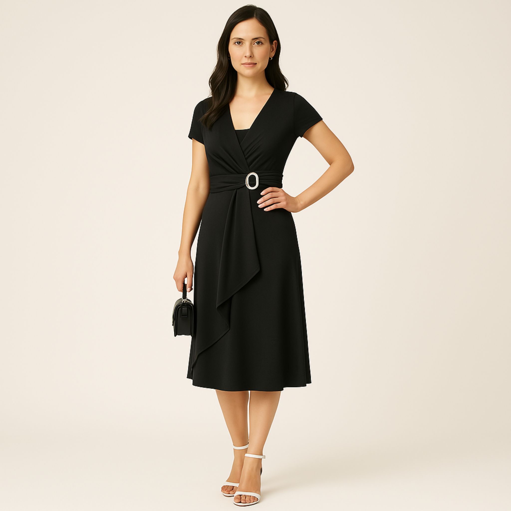 Laurel & Legacy | Women'S Elegant V-Neck Short Sleeve Midi Dress