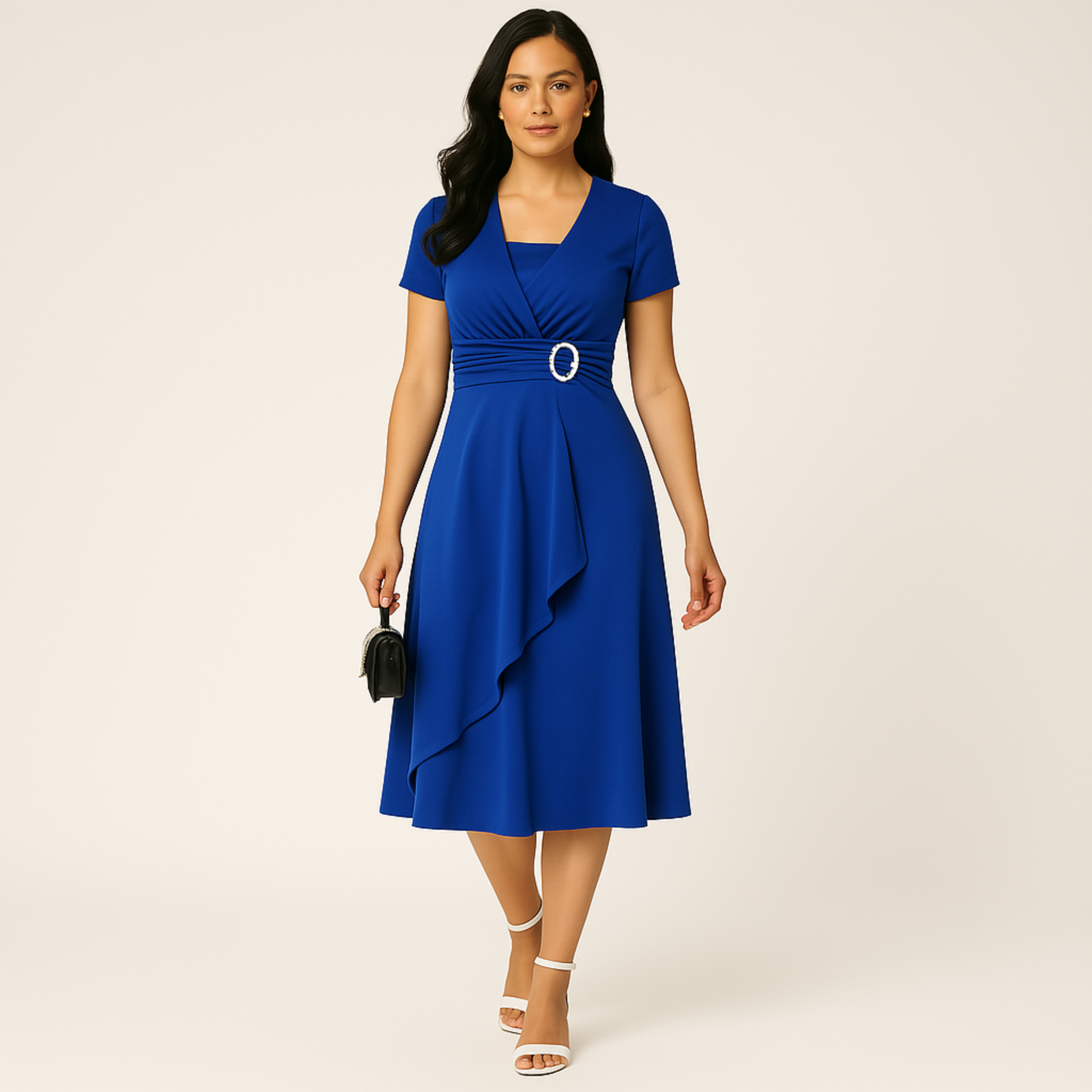Laurel & Legacy | Women'S Elegant V-Neck Short Sleeve Midi Dress
