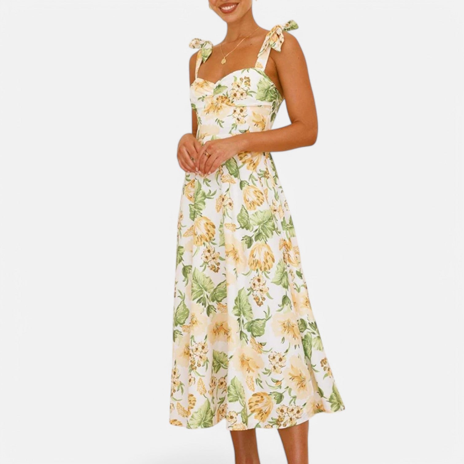Laurel & Legacy | Women’S Floral Suspender Maxi Dress High Waist Pleated Beachwear