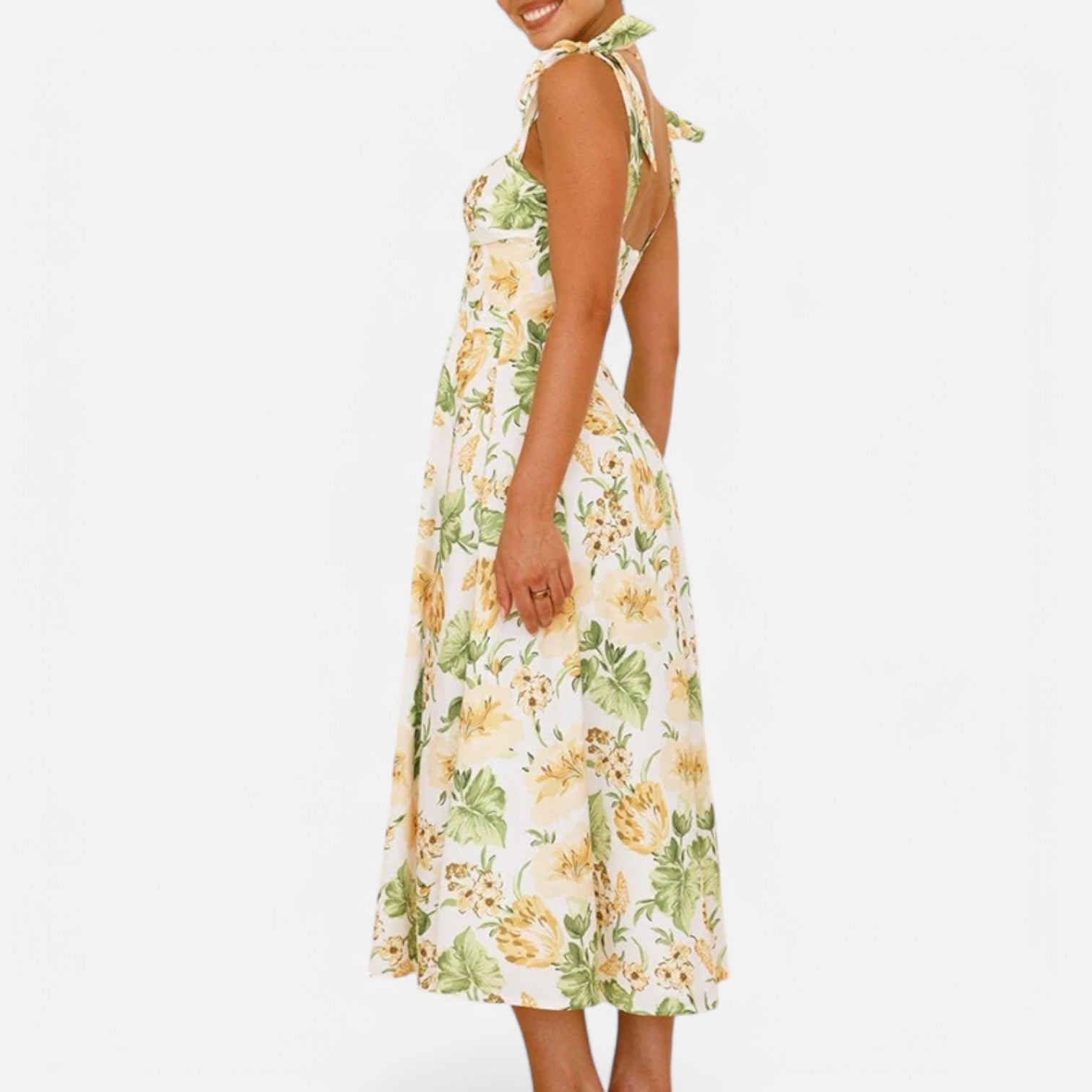 Laurel & Legacy | Women’S Floral Suspender Maxi Dress High Waist Pleated Beachwear