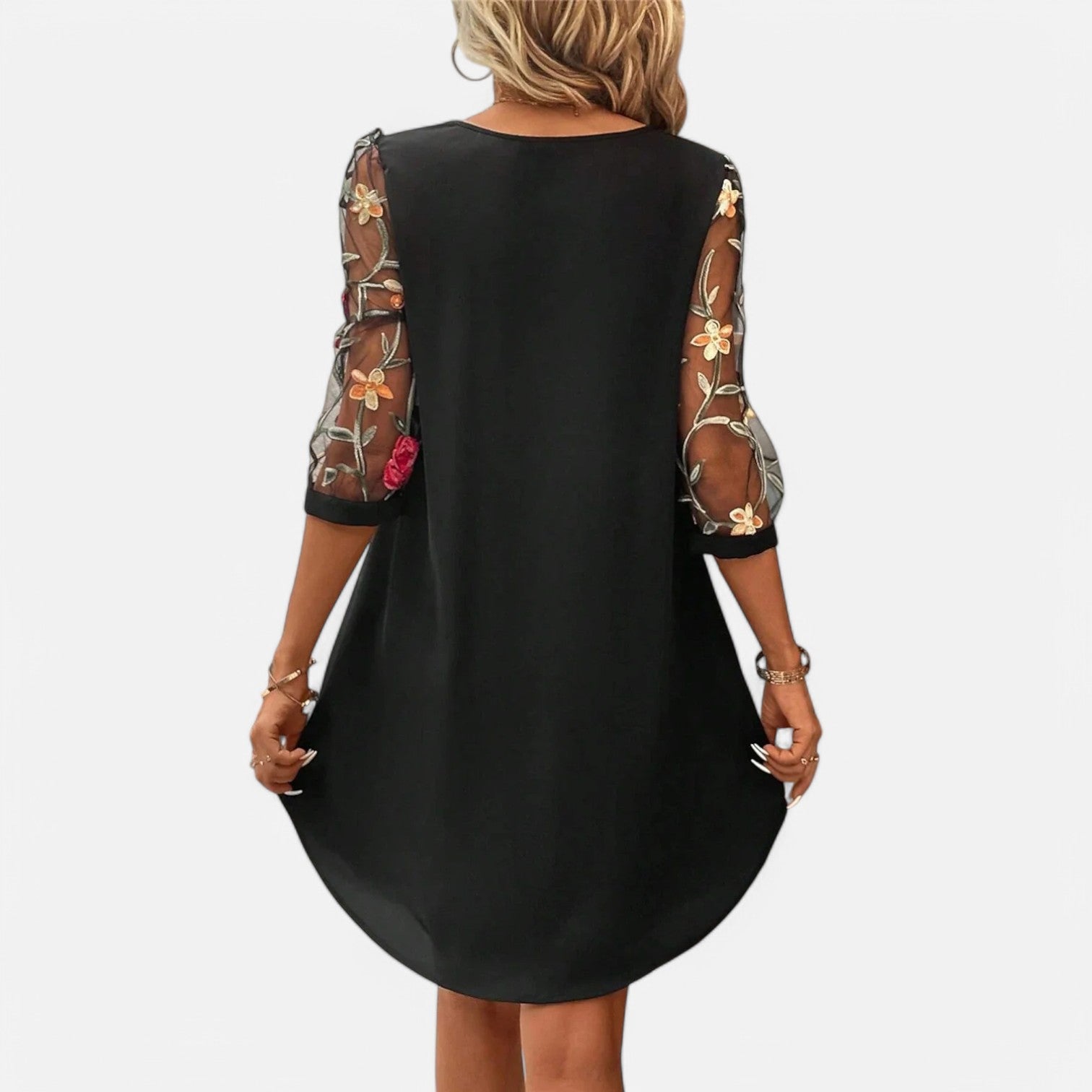 Laurel & Legacy | Women’S Luxury Printed Mini Dress Round Neck Mid Sleeve