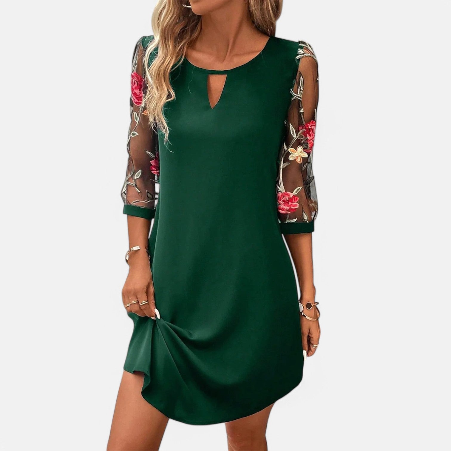 Laurel & Legacy | Women’S Luxury Printed Mini Dress Round Neck Mid Sleeve