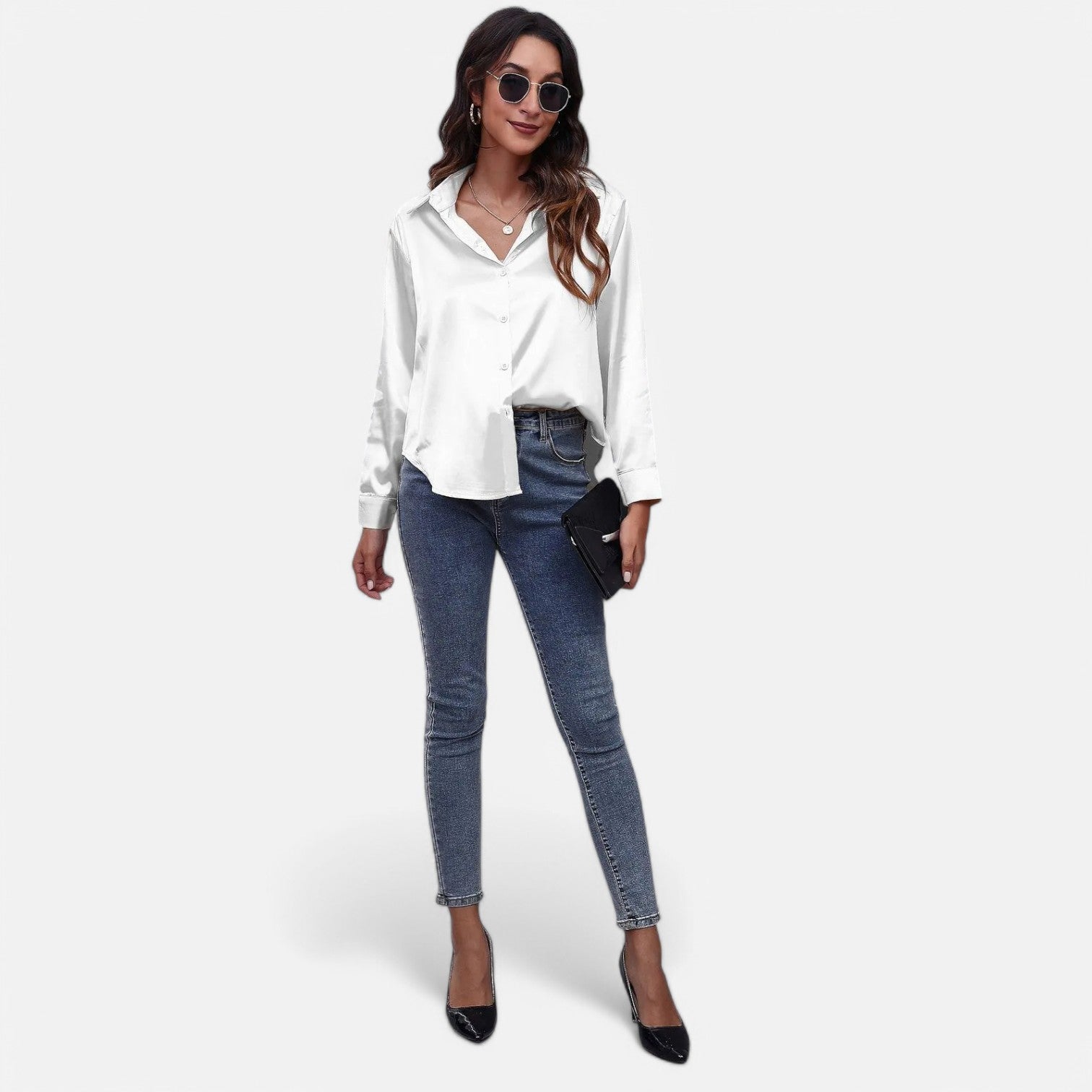 Laurel & Legacy | Women’S Satin Silk Blouse Elegant Long Sleeve Loose Fit