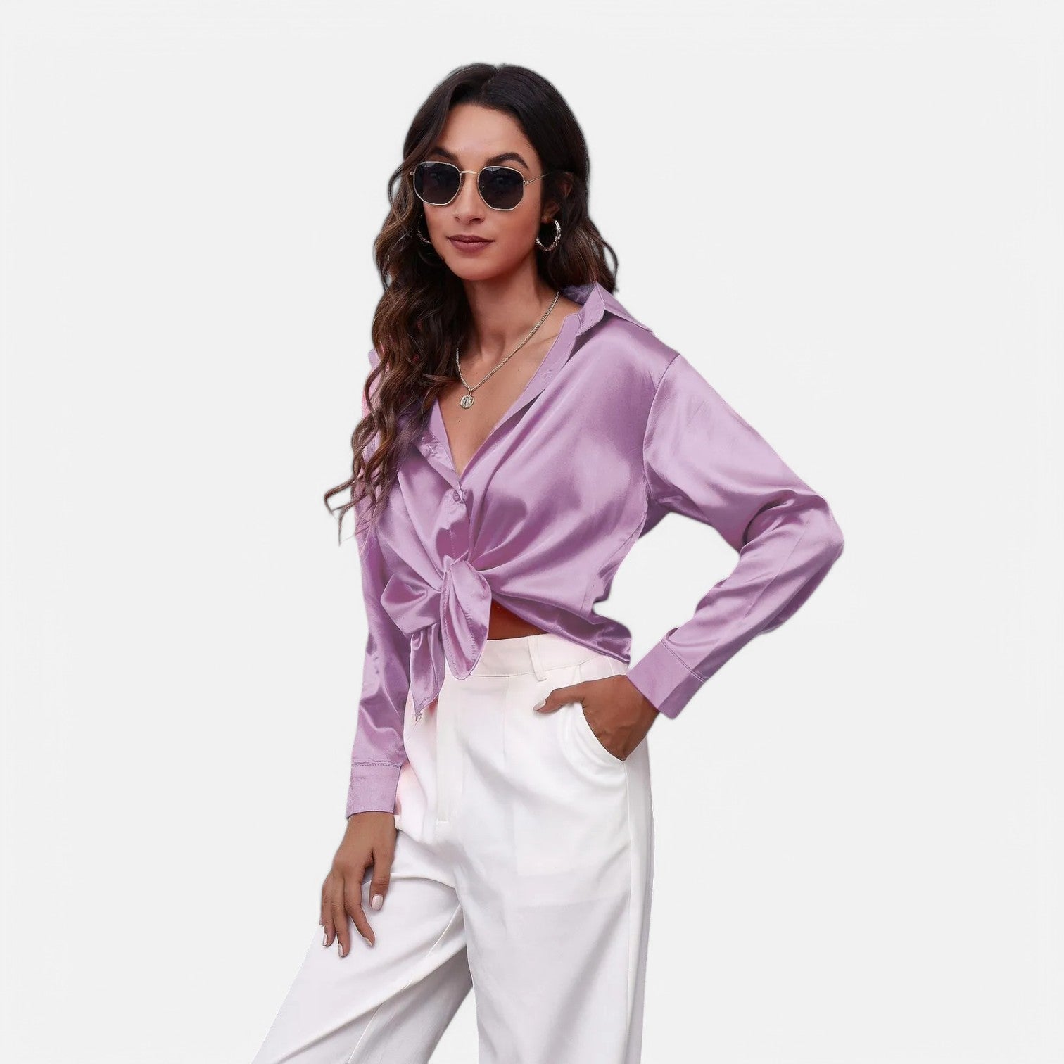 Laurel & Legacy | Women’S Satin Silk Blouse Elegant Long Sleeve Loose Fit