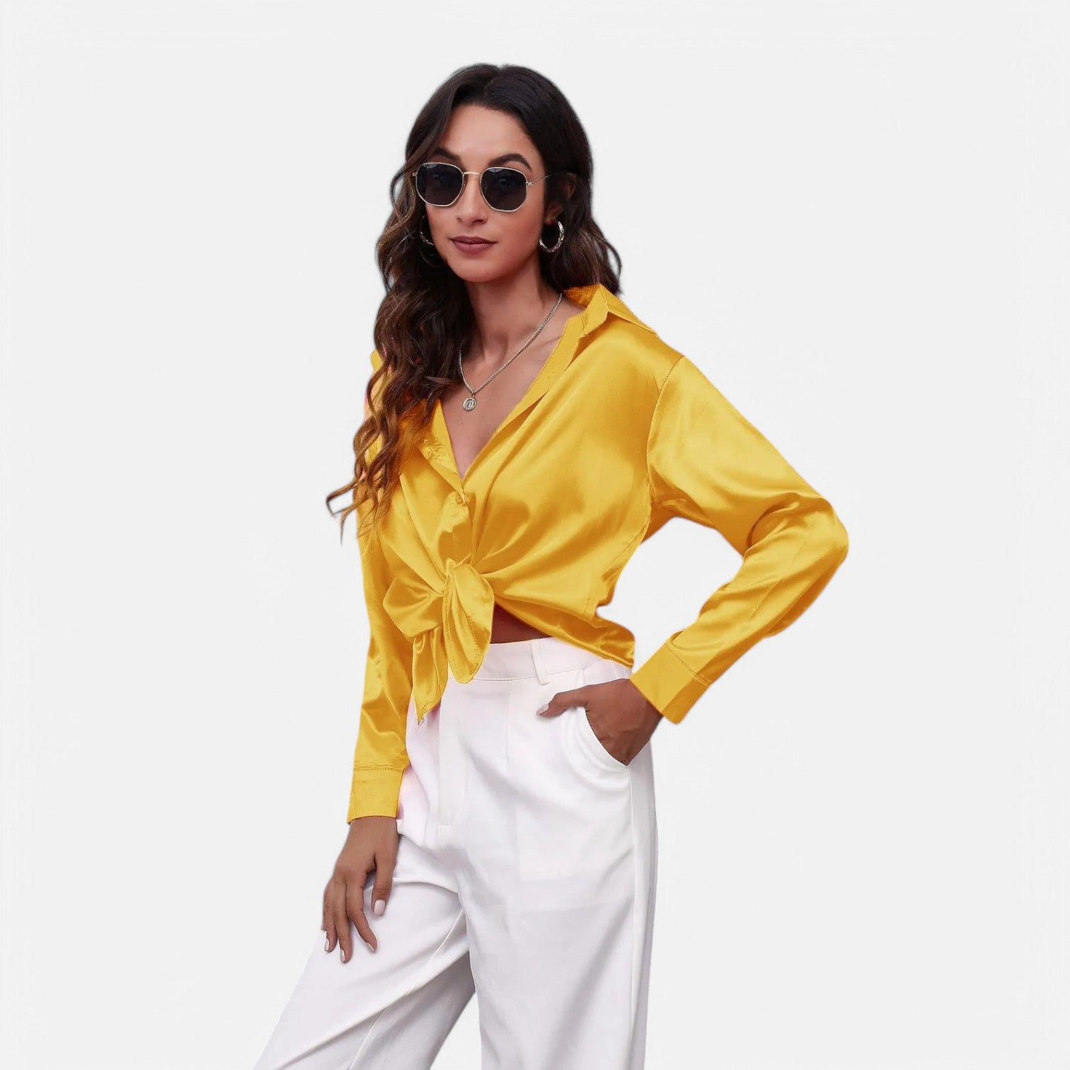 Laurel & Legacy | Women’S Satin Silk Blouse Elegant Long Sleeve Loose Fit