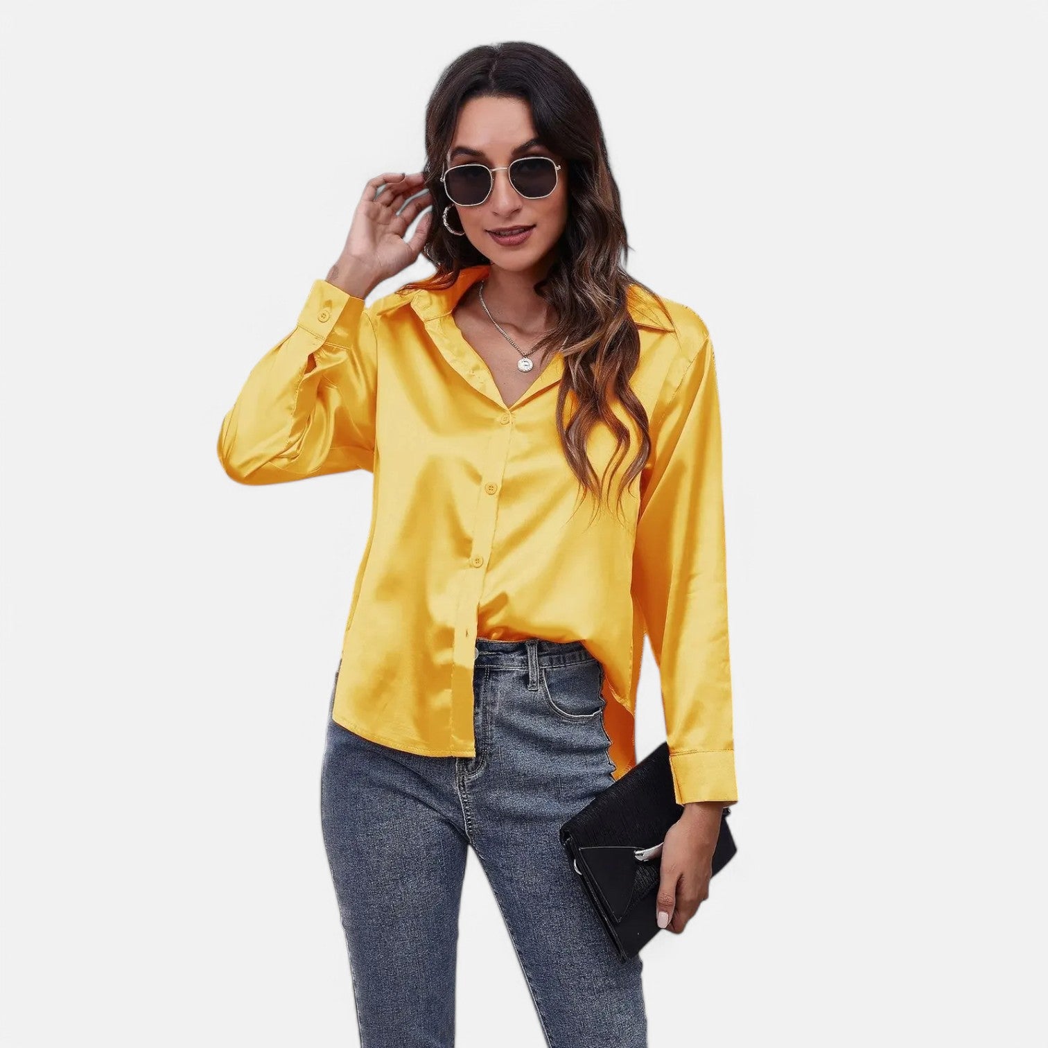 Laurel & Legacy | Women’S Satin Silk Blouse Elegant Long Sleeve Loose Fit