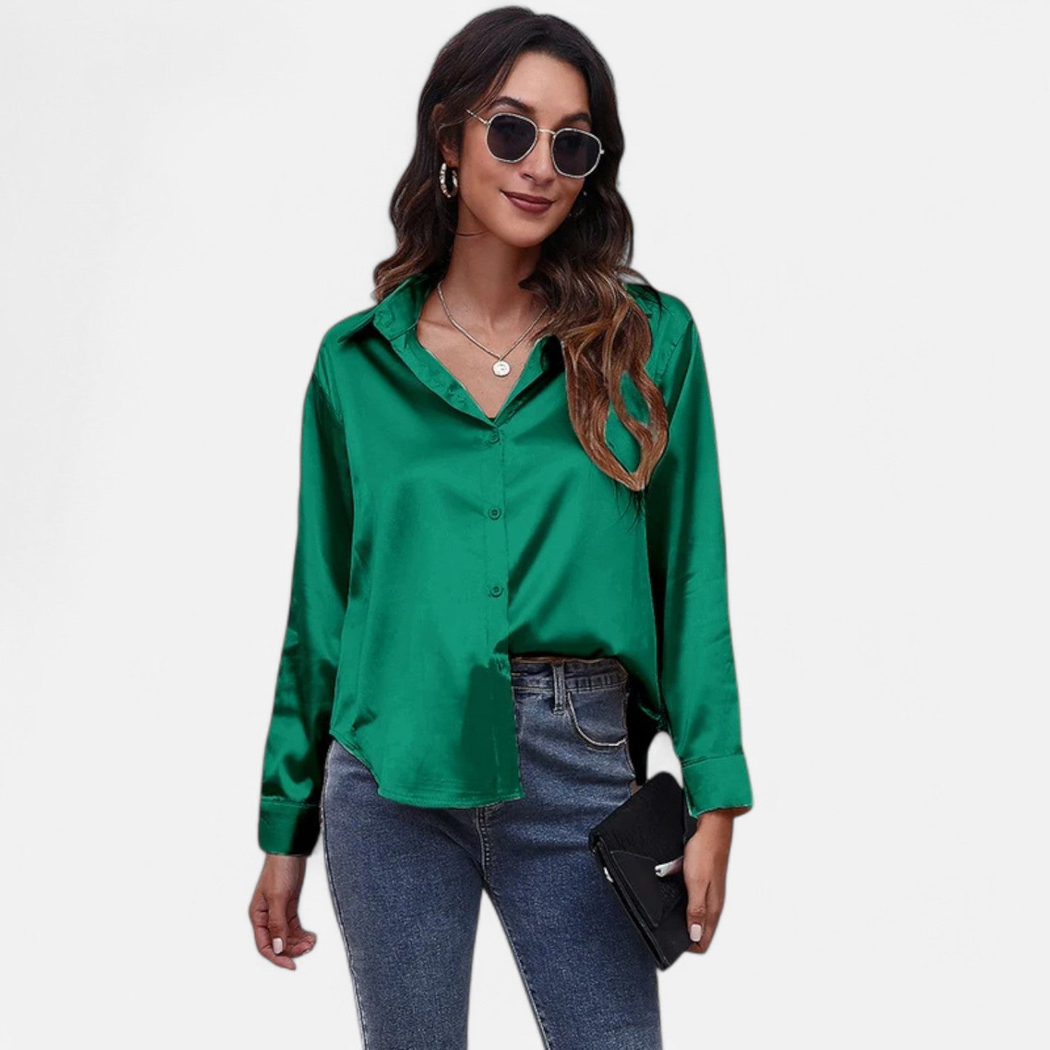 Laurel & Legacy | Women’S Satin Silk Blouse Elegant Long Sleeve Loose Fit