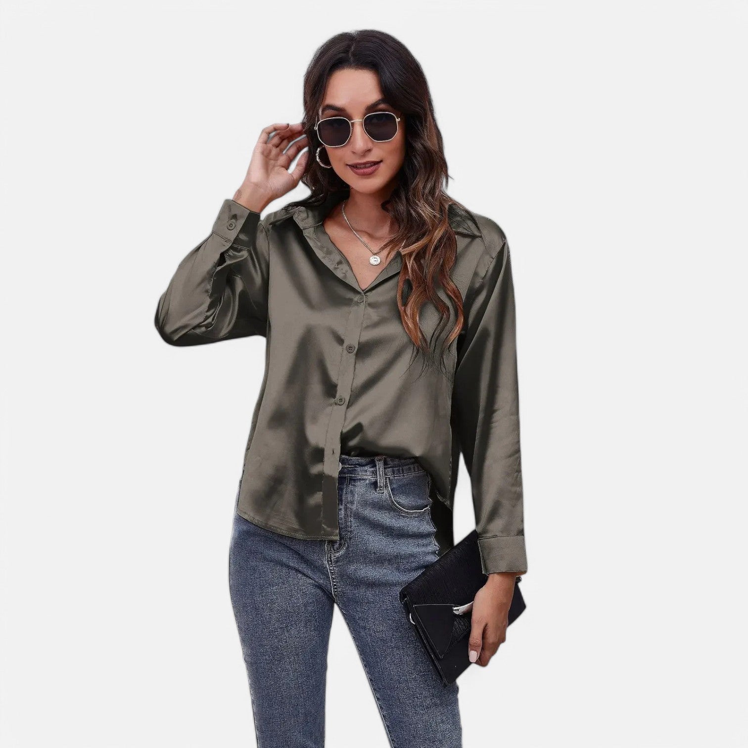 Laurel & Legacy | Women’S Satin Silk Blouse Elegant Long Sleeve Loose Fit
