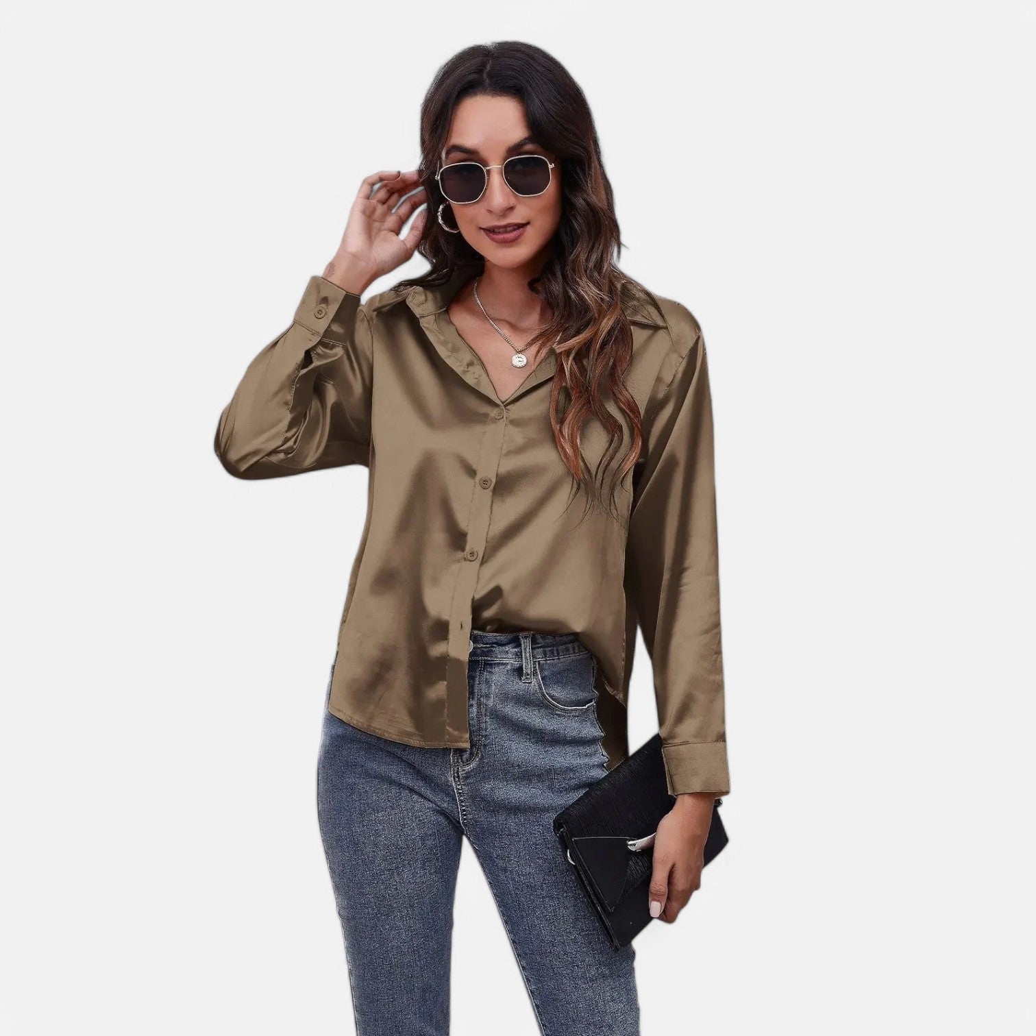 Laurel & Legacy | Women’S Satin Silk Blouse Elegant Long Sleeve Loose Fit