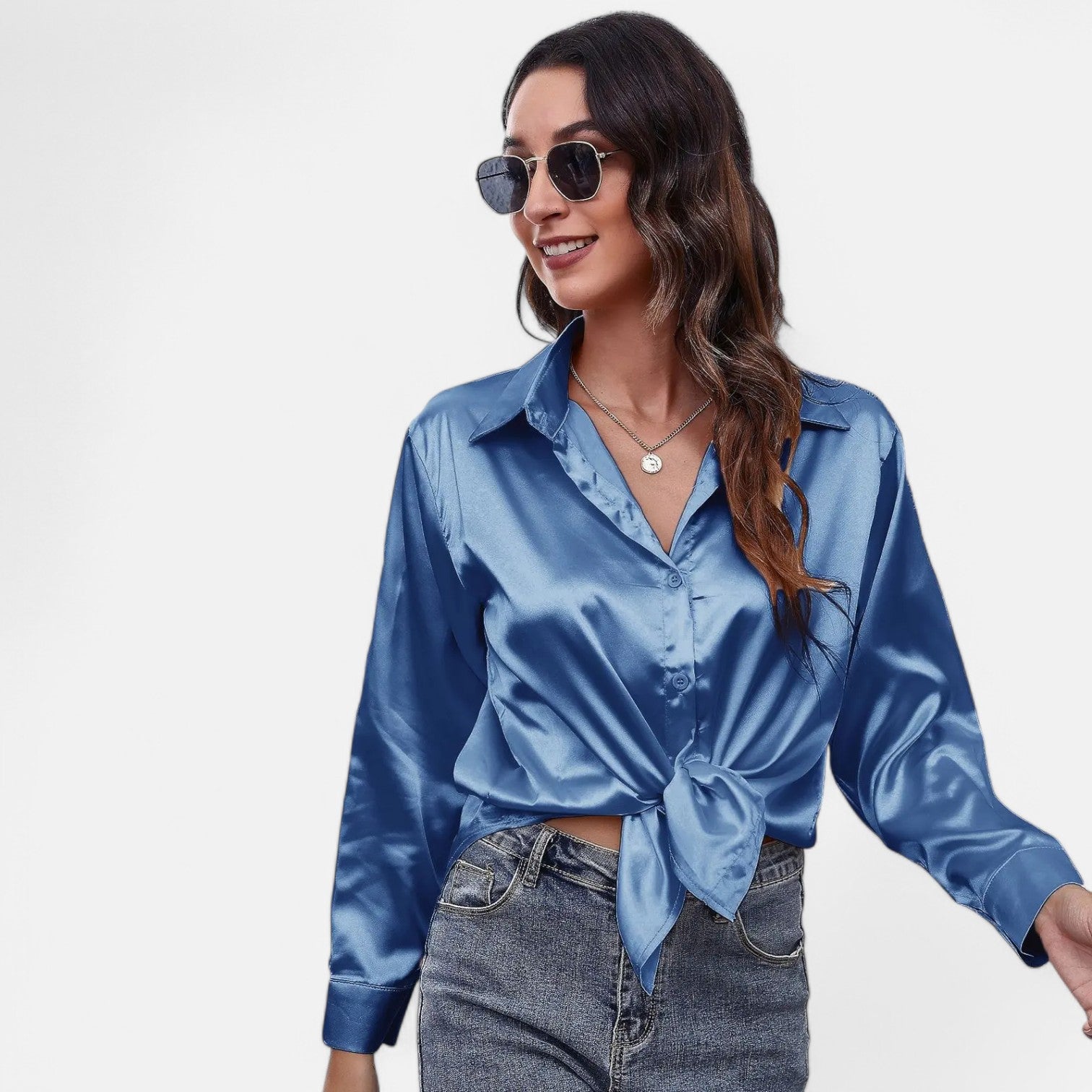 Laurel & Legacy | Women’S Satin Silk Blouse Elegant Long Sleeve Loose Fit